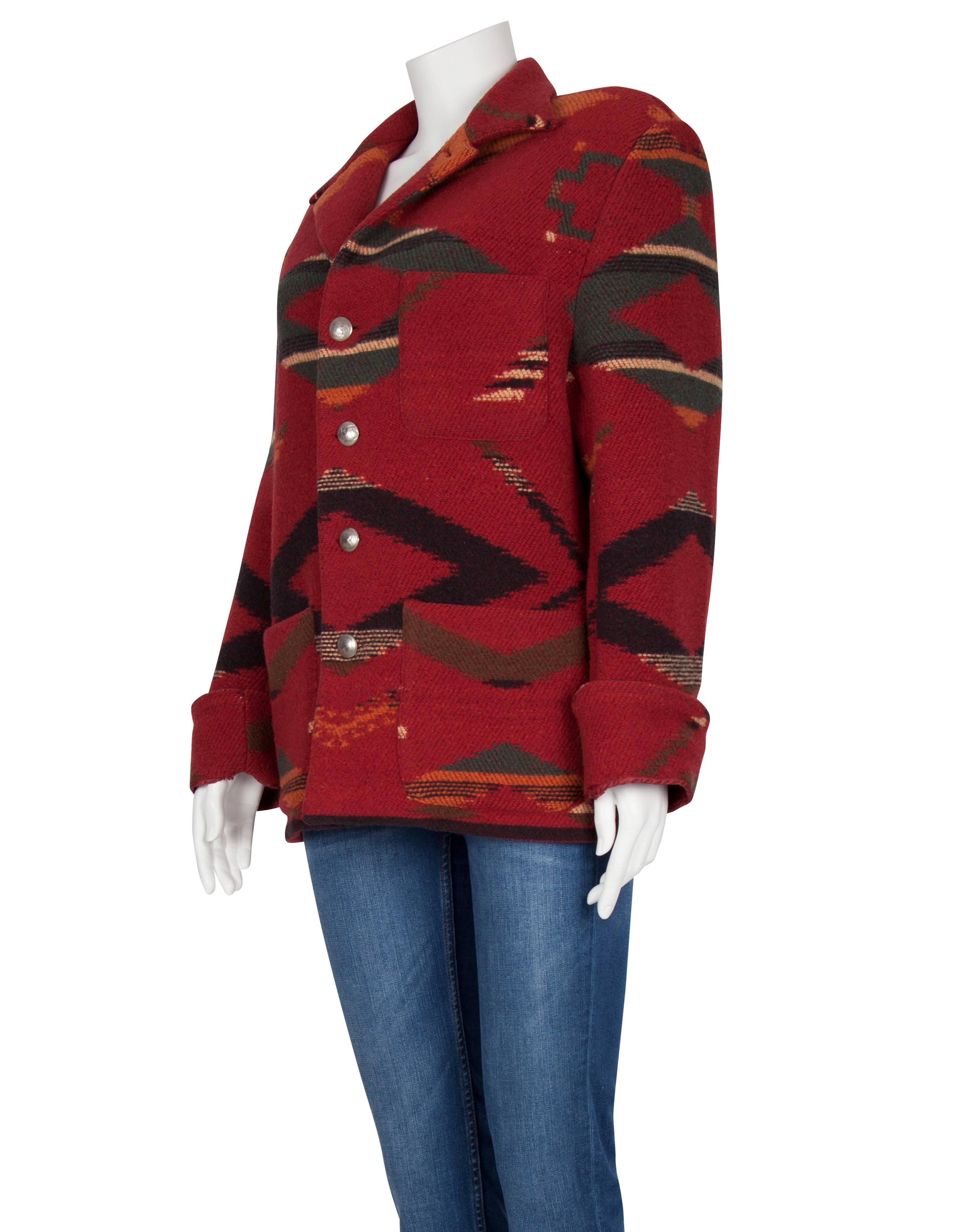 1980's Ralph Lauren Country Red Navajo Wool Coat For Sale 3