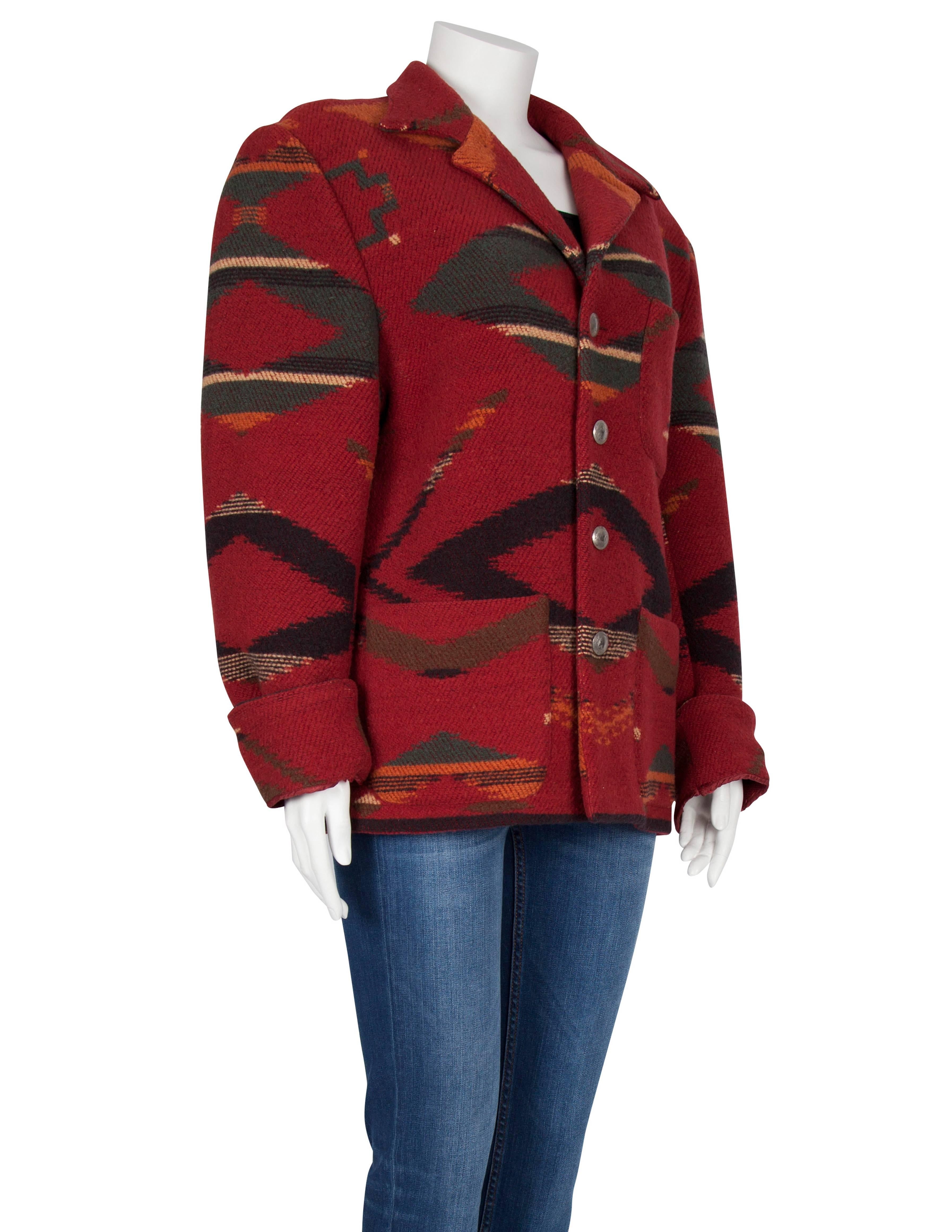 1980's Ralph Lauren Country Red Navajo Wool Coat For Sale 2