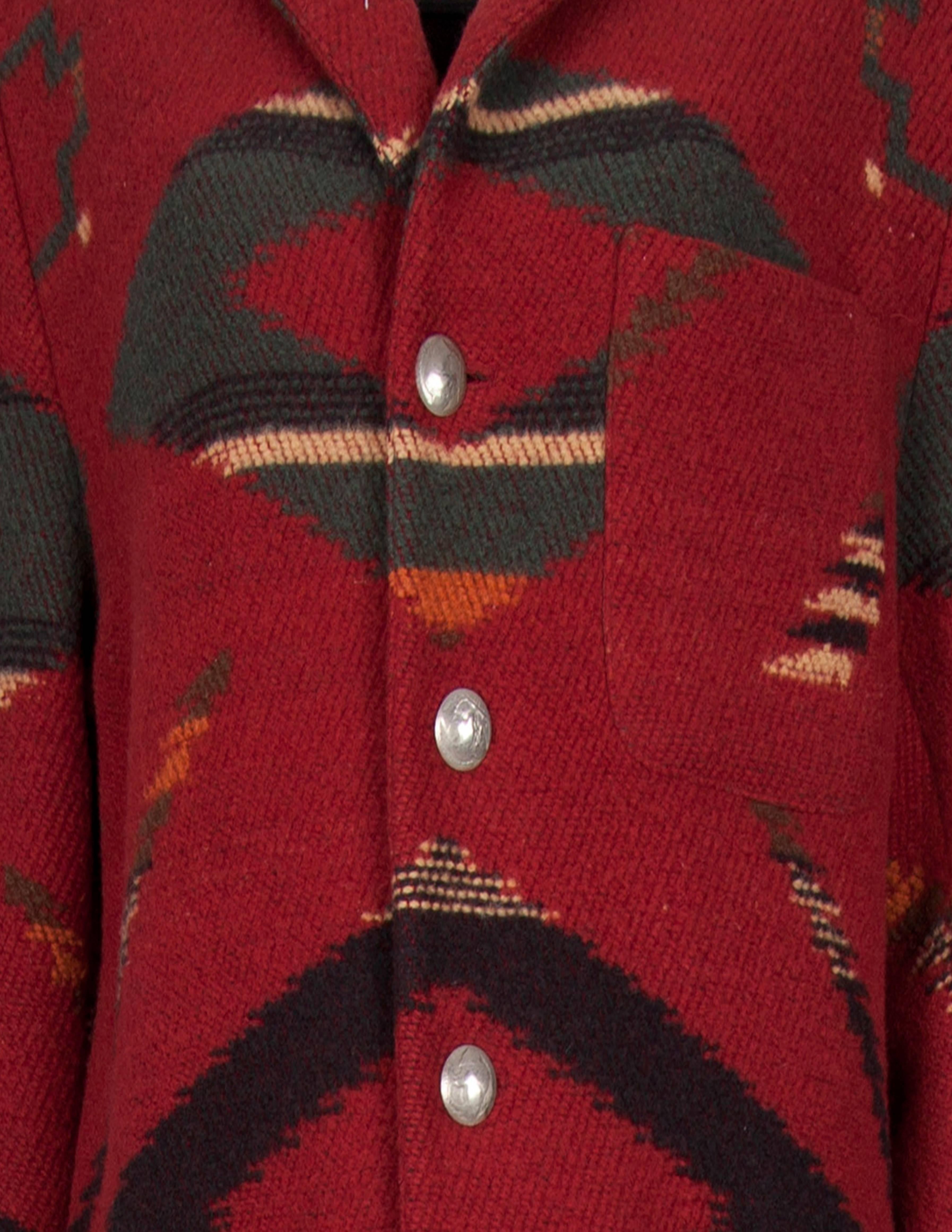 1980's Ralph Lauren Country Red Navajo Wool Coat For Sale 4