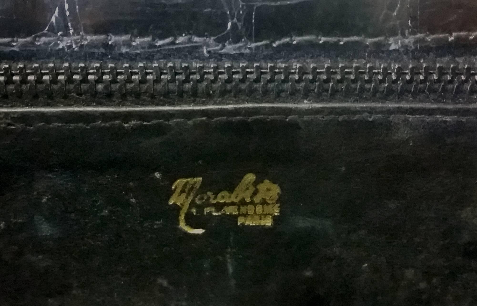 1960s Morabito Black Crocodile Skin Envelope Clutch Bag with Gold Clasp For Sale 2