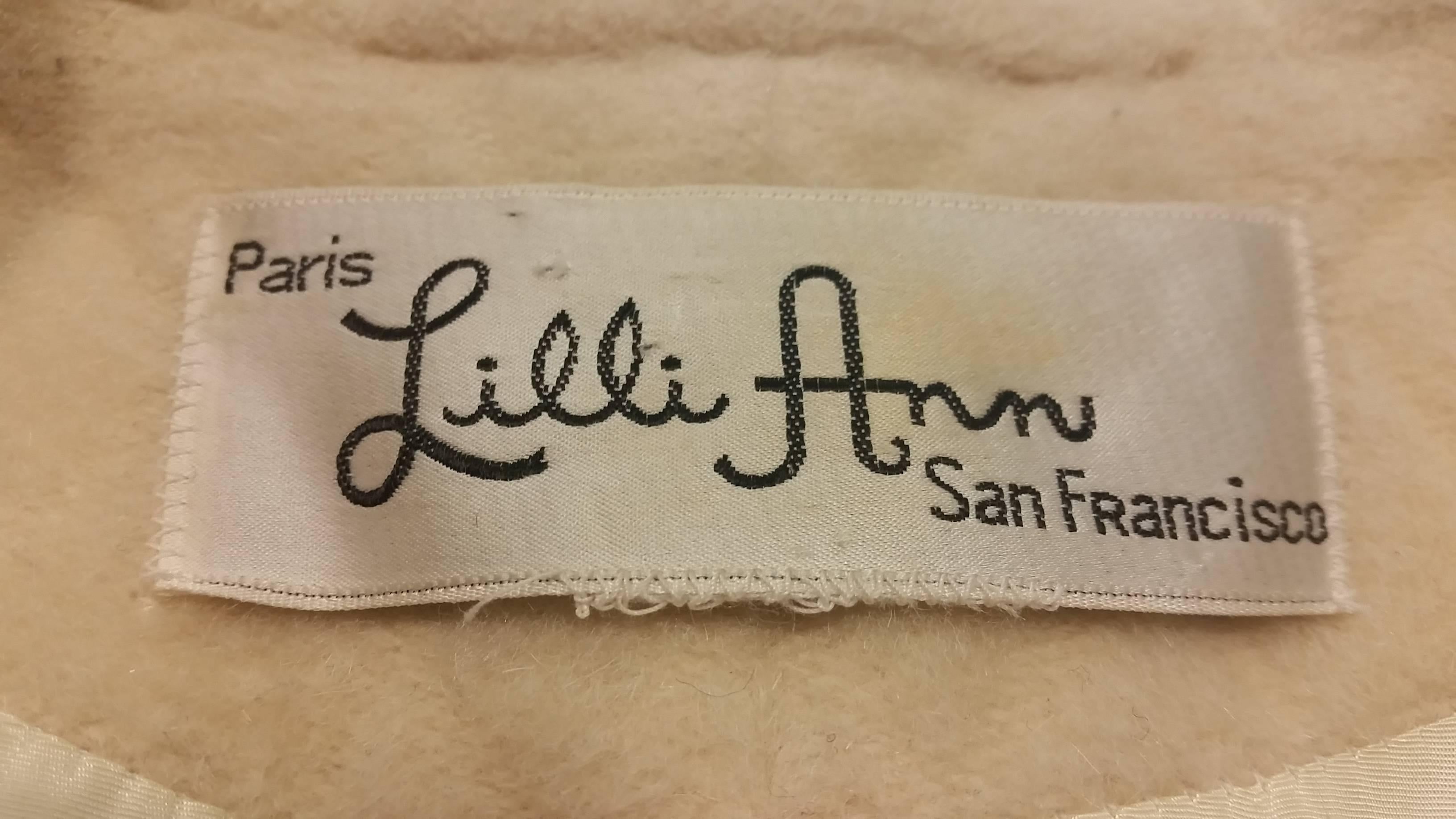 1960's Lilli Ann Ivory Diamond Stitch and Black Trim Wool Coat For Sale 1