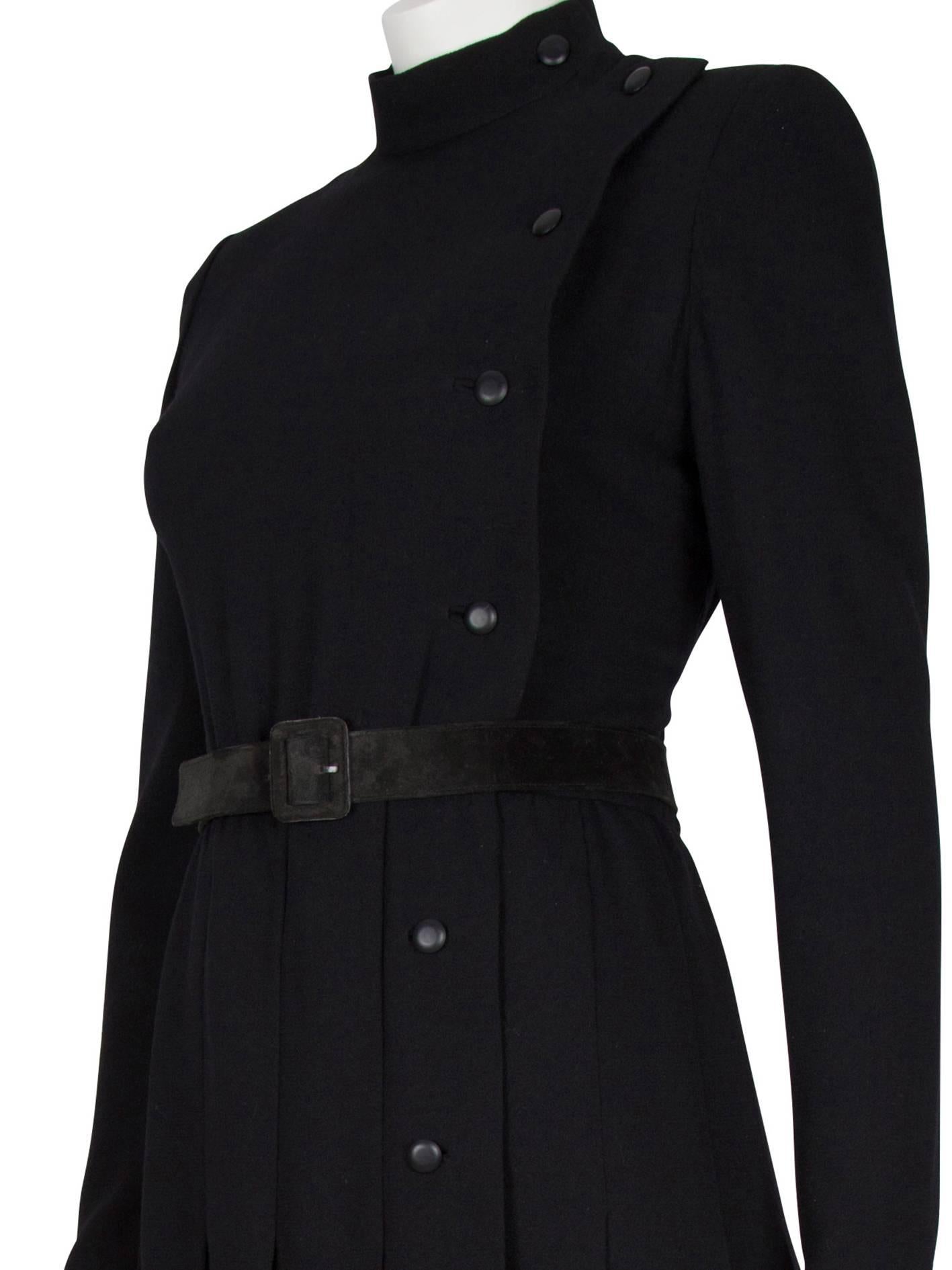 A/W 1979 Dior Couture Black Silk Crepe Button-Down Wrap Dress with Suede Belt For Sale 4