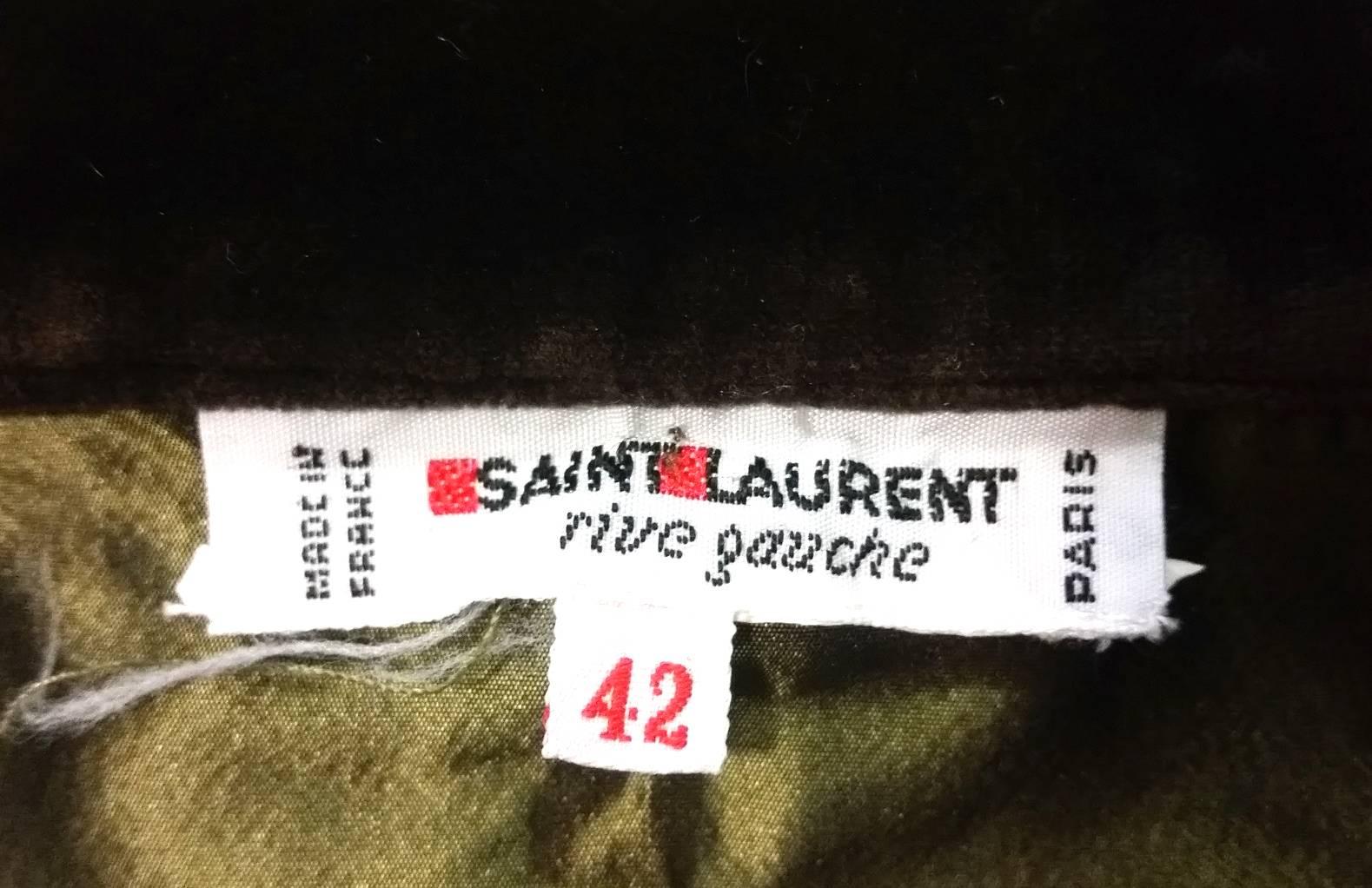 1970s Yves Saint Laurent Rive Gauche Olive Taffeta and Velvet Shirt  4
