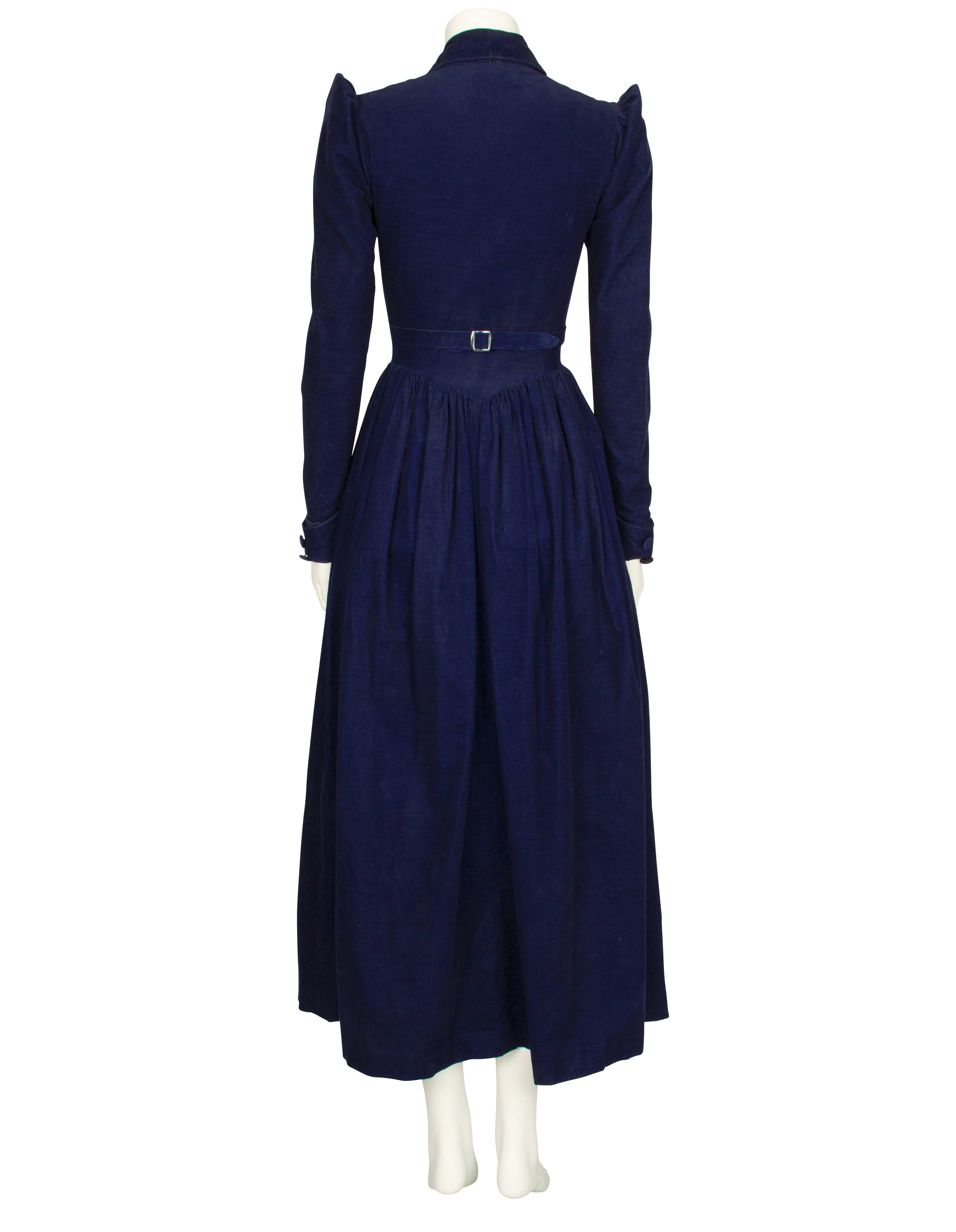 Black 1970s Pollen London Navy Corduroy Double Breasted Dress 