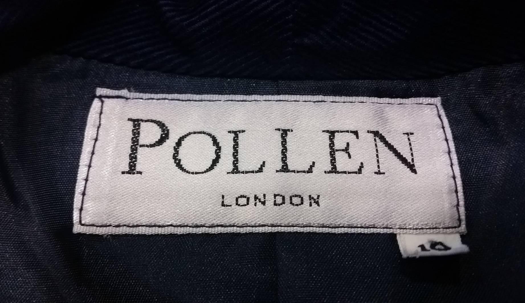 1970s Pollen London Navy Corduroy Double Breasted Dress  1