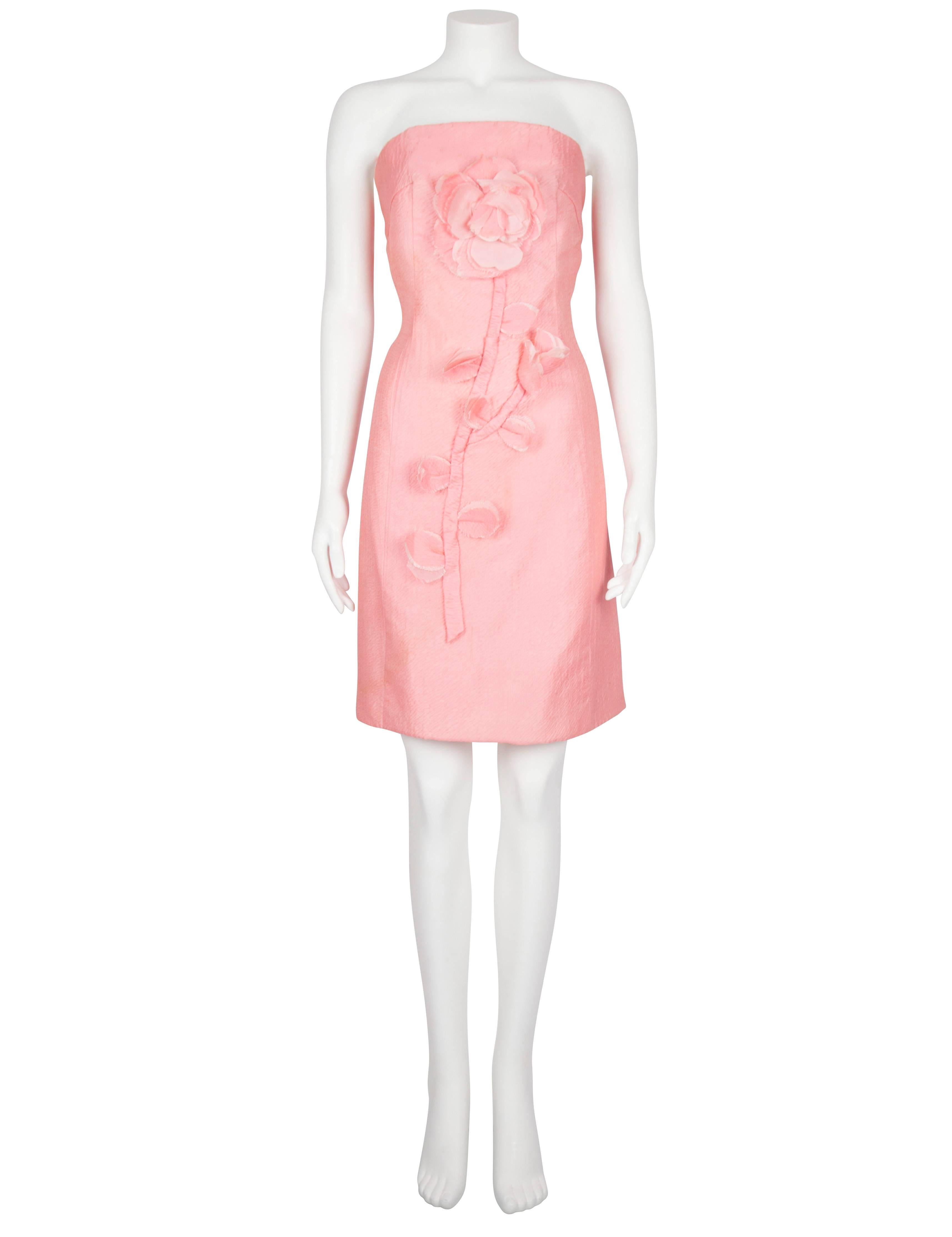 Women's Harald Rose Pink Dress with Appliqued Flowers For Sale