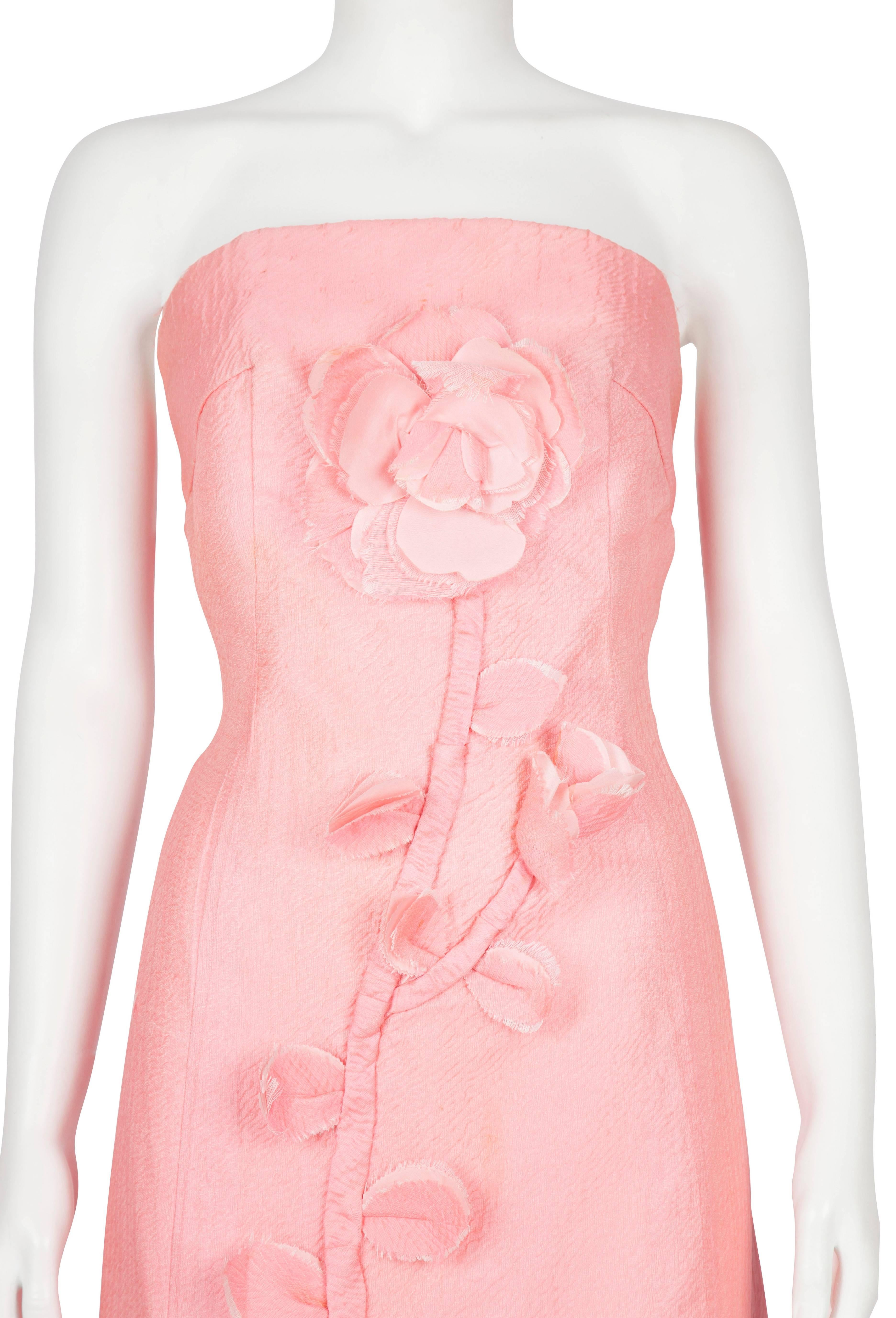 Harald Rose Pink Dress with Appliqued Flowers For Sale 4