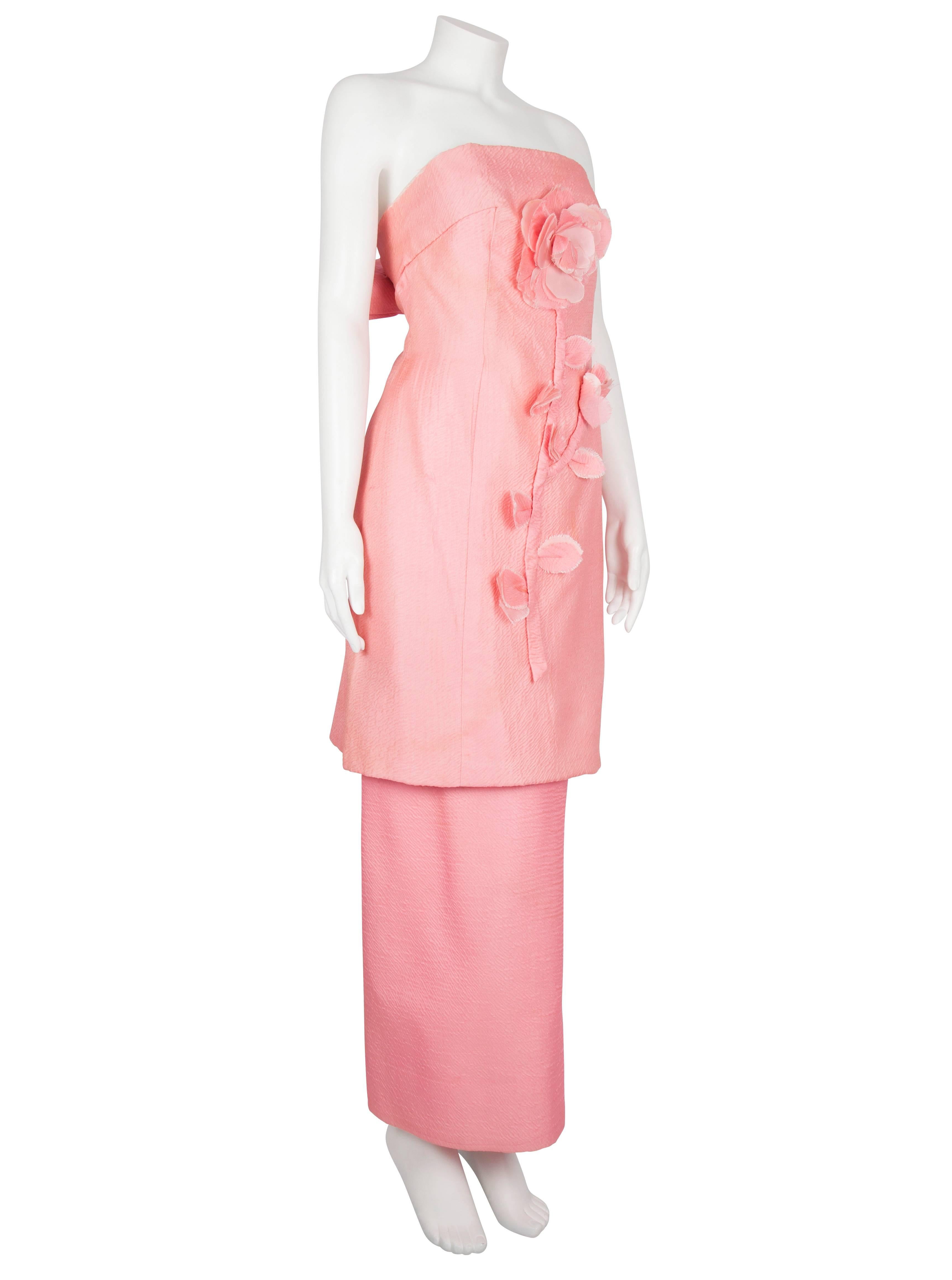 Harald Rose Pink Dress with Appliqued Flowers For Sale 1