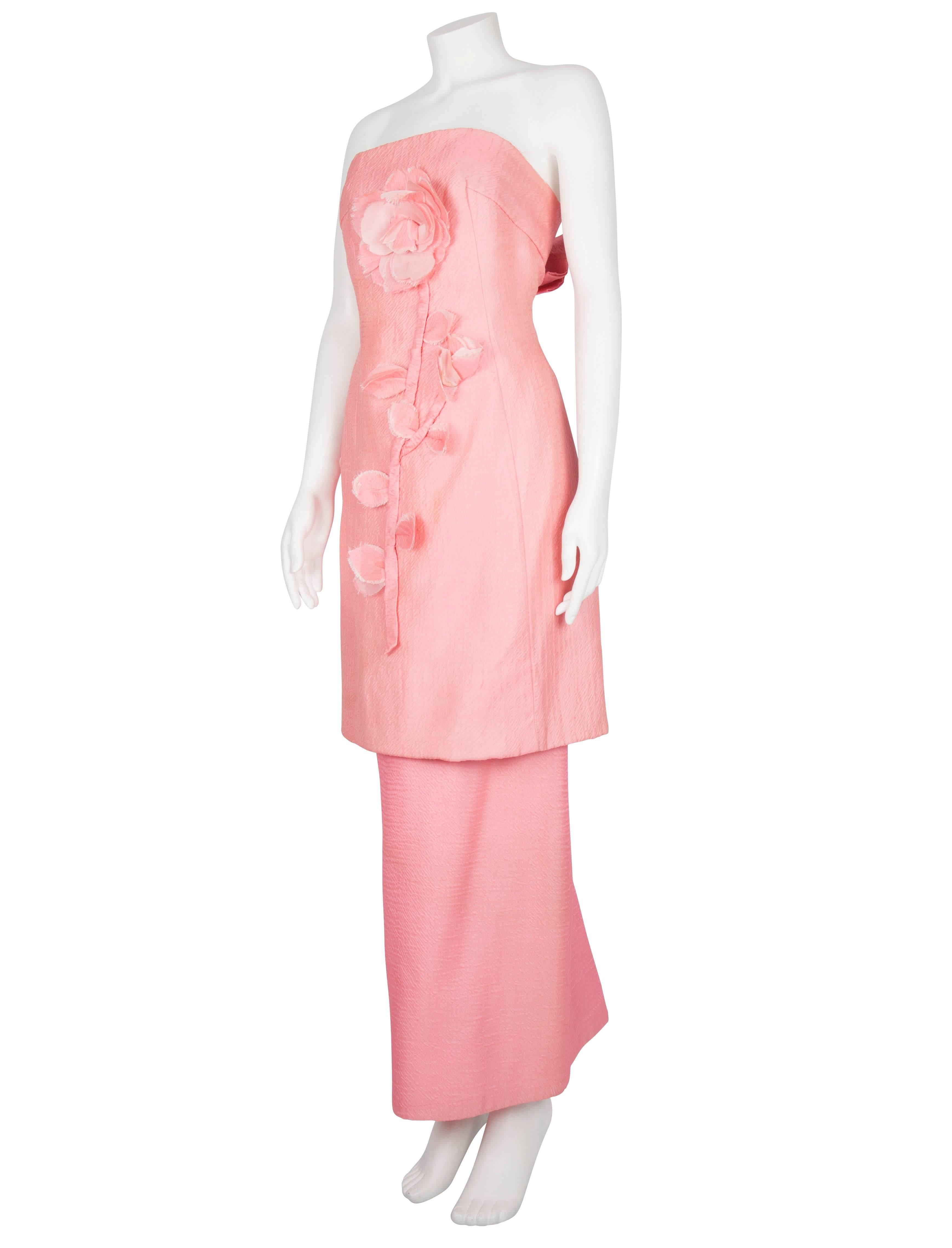 Harald Rose Pink Dress with Appliqued Flowers For Sale 2