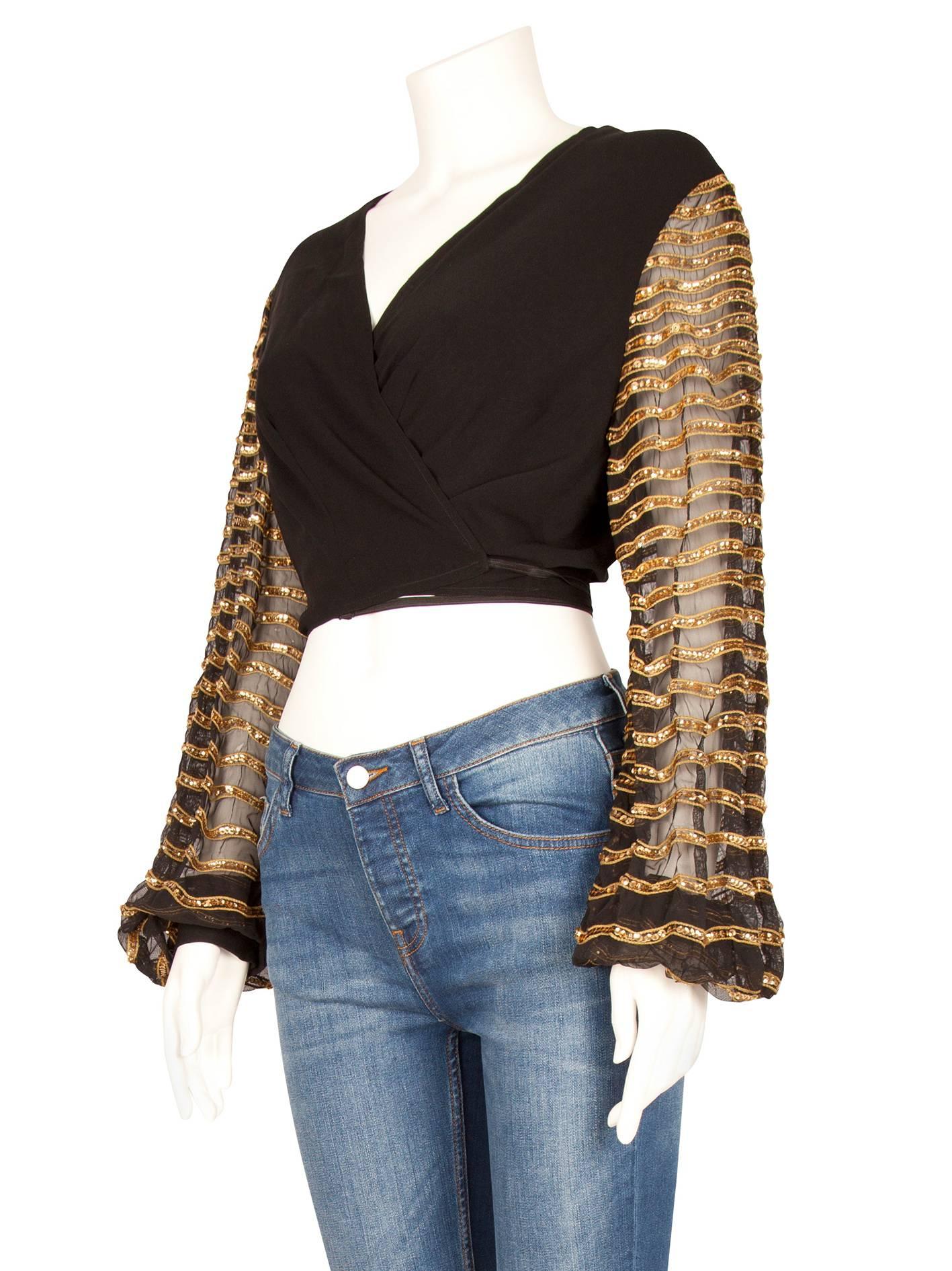 1940's Rayon Wrap Around Top with Golden Sequinned Sleeves For Sale 1
