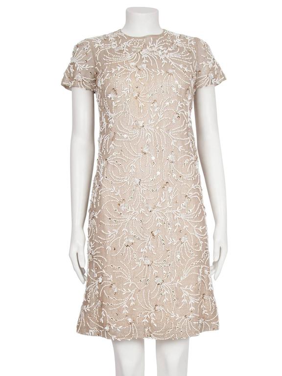 1960s Heavily Beaded Floral Malcolm Starr Dress