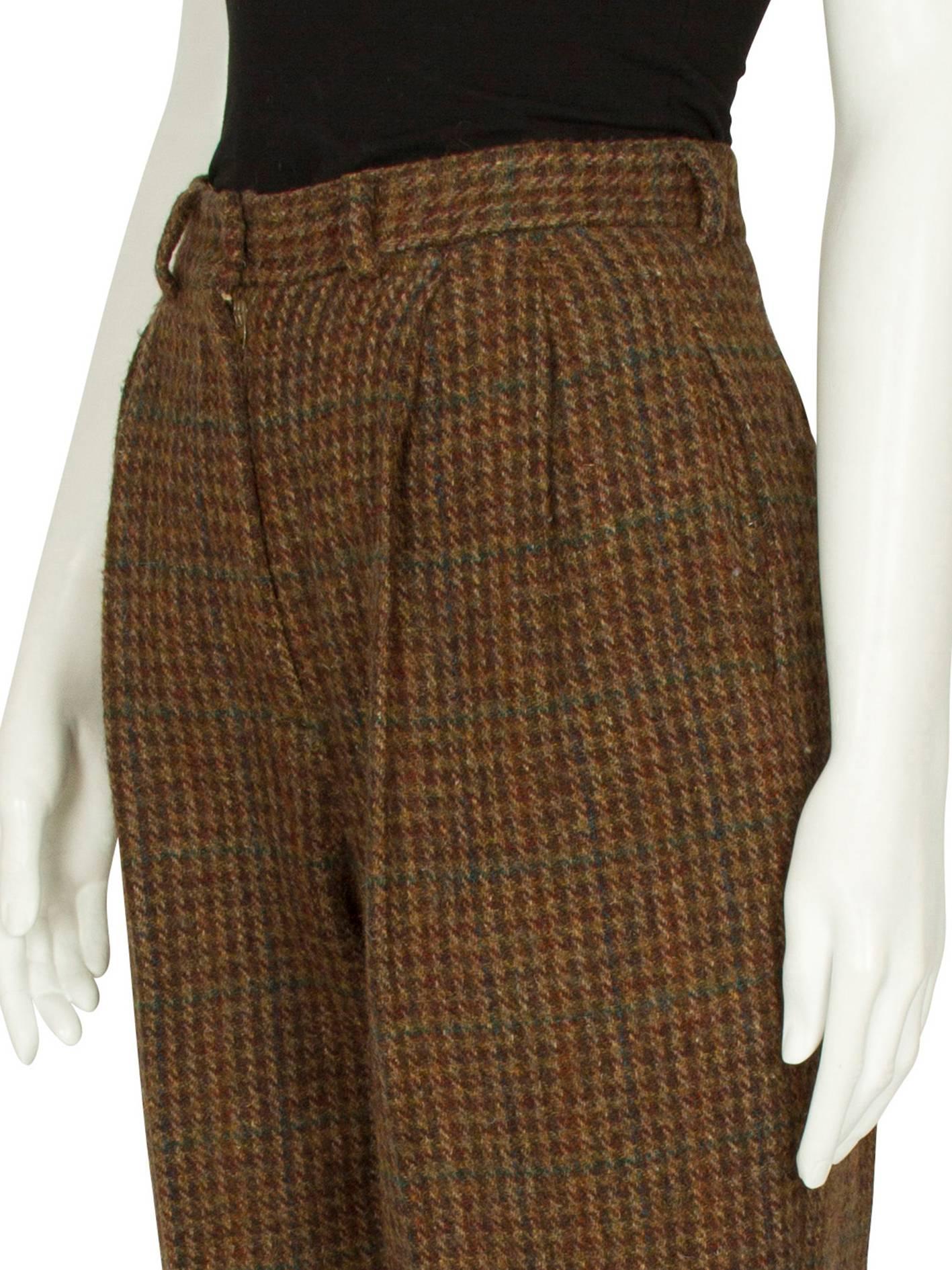 1980s Ralph Lauren Green and Burgundy Houndstooth Wool Trousers For Sale 3