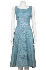1950s Turquoise Lace and Trim Lilac Satin Trim Dress and Bolero
