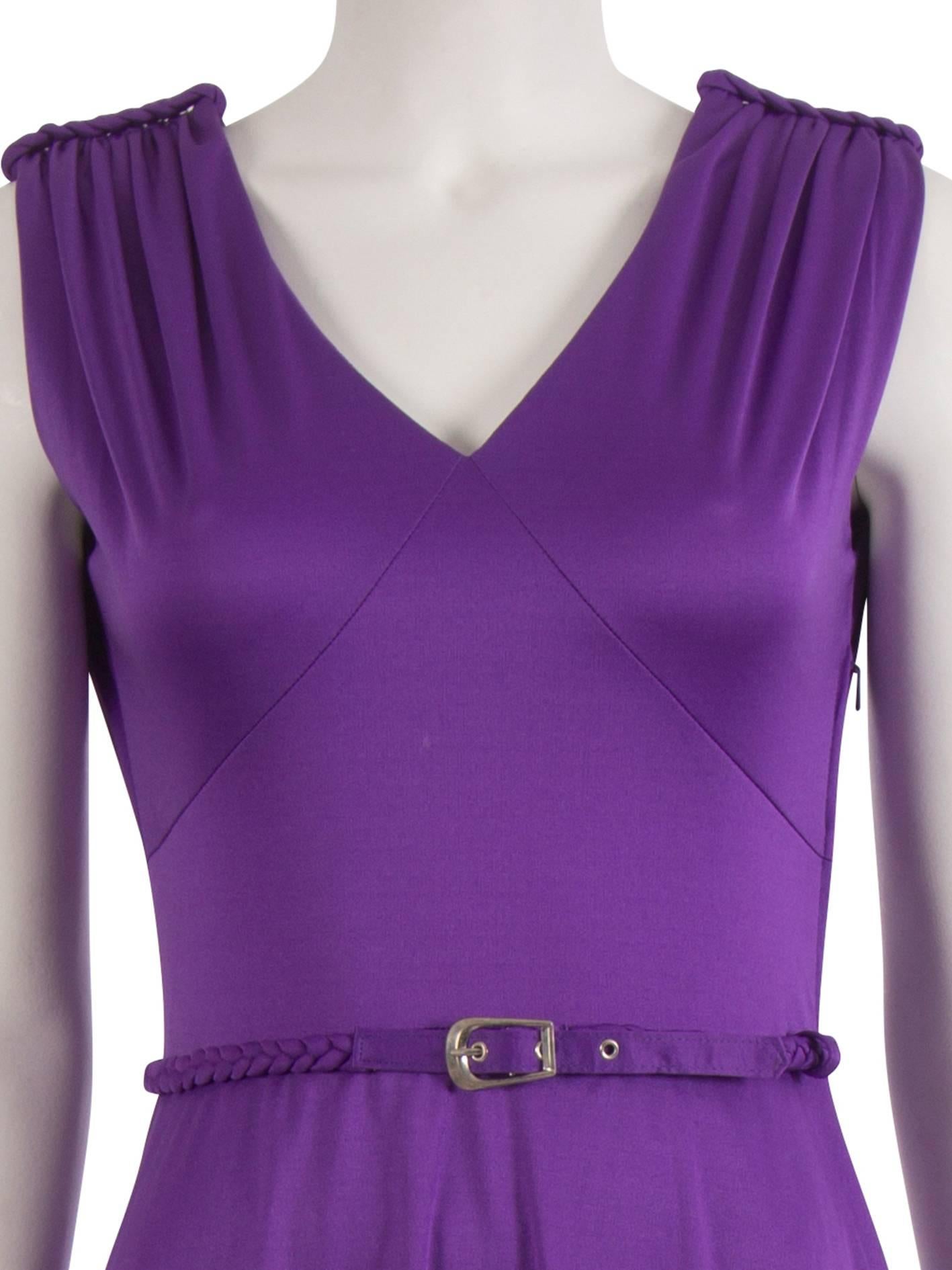 1970's Purple Jersey Belted Disco Dress For Sale 2