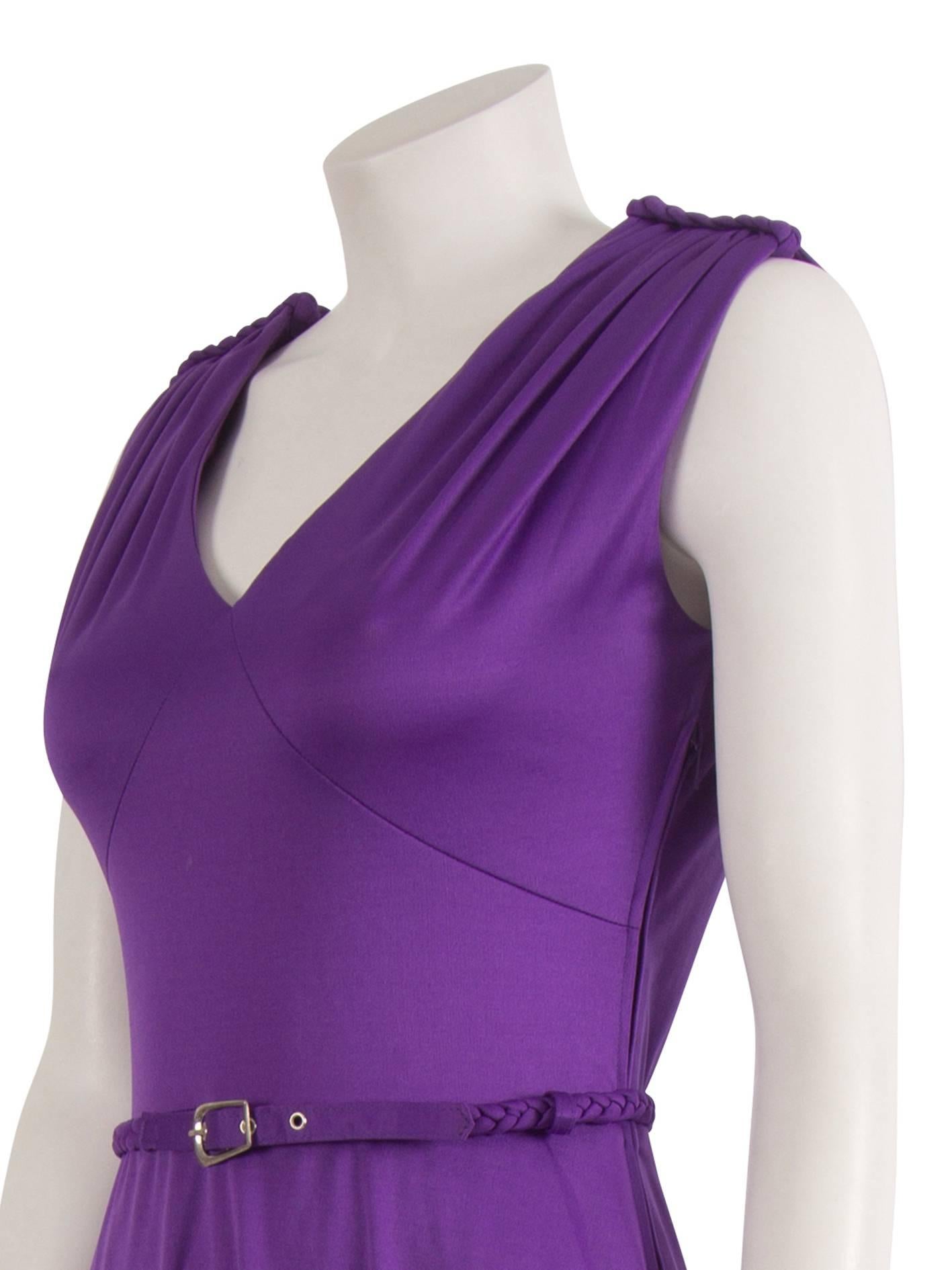 1970's Purple Jersey Belted Disco Dress For Sale 3