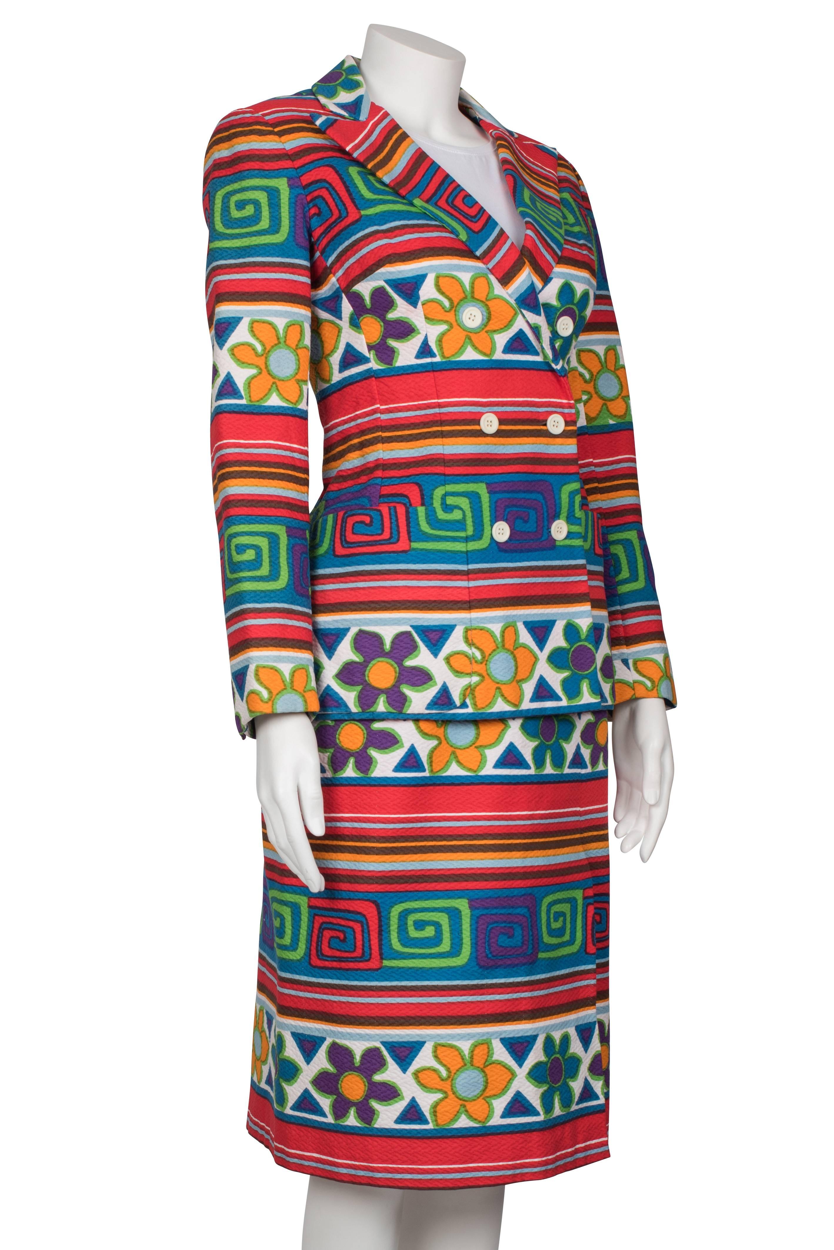 1970s Multicolour Striped Lanvin Skirt Suit For Sale 1