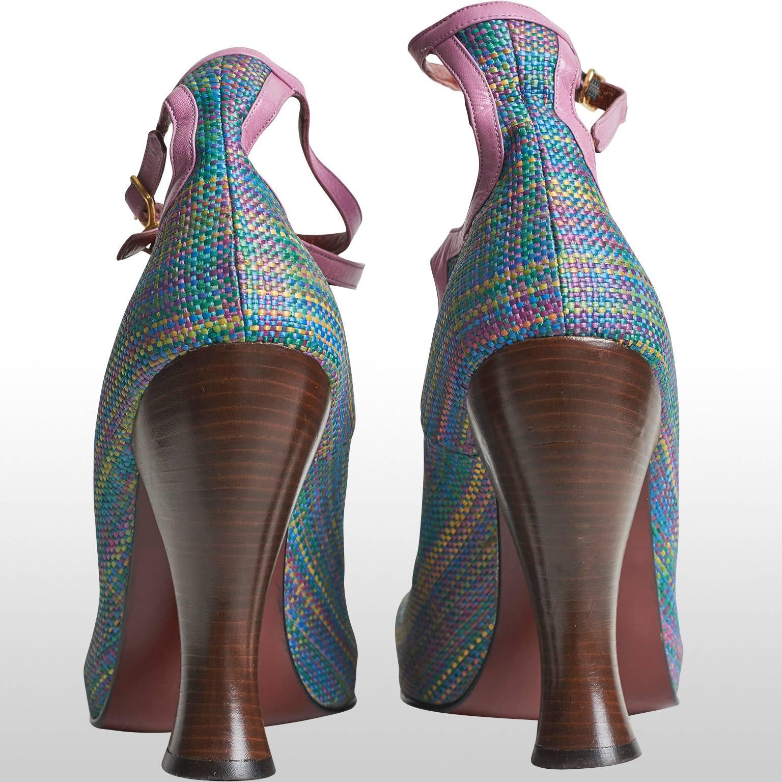 Vivienne Westwood Gold Label Blue Pink Plaid Mary Jane Round Toe Heel Shoes In Excellent Condition For Sale In London, GB