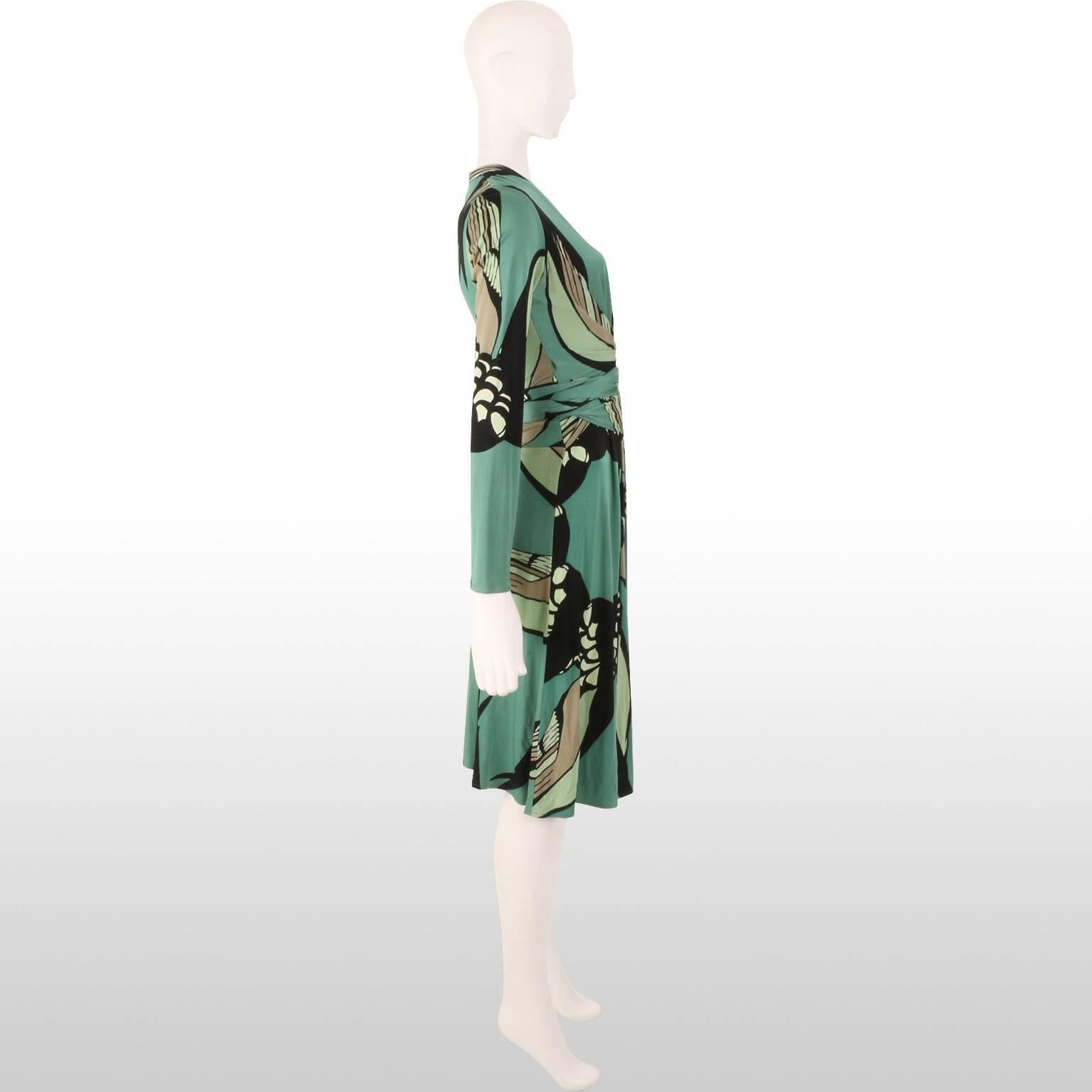 Gray Issa Green Floral & Butterfly Print  Wrap Dress For Sale