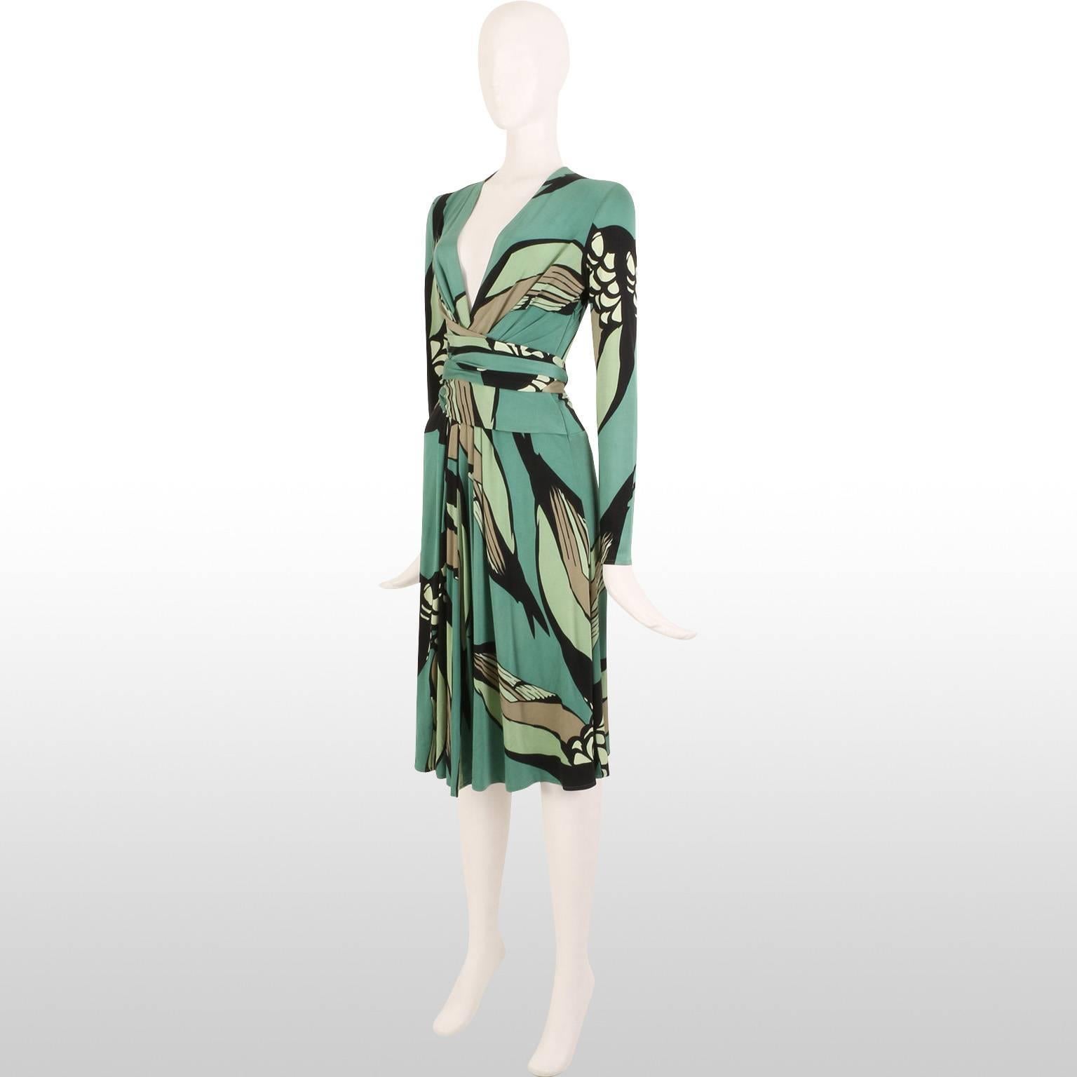 Women's Issa Green Floral & Butterfly Print  Wrap Dress For Sale