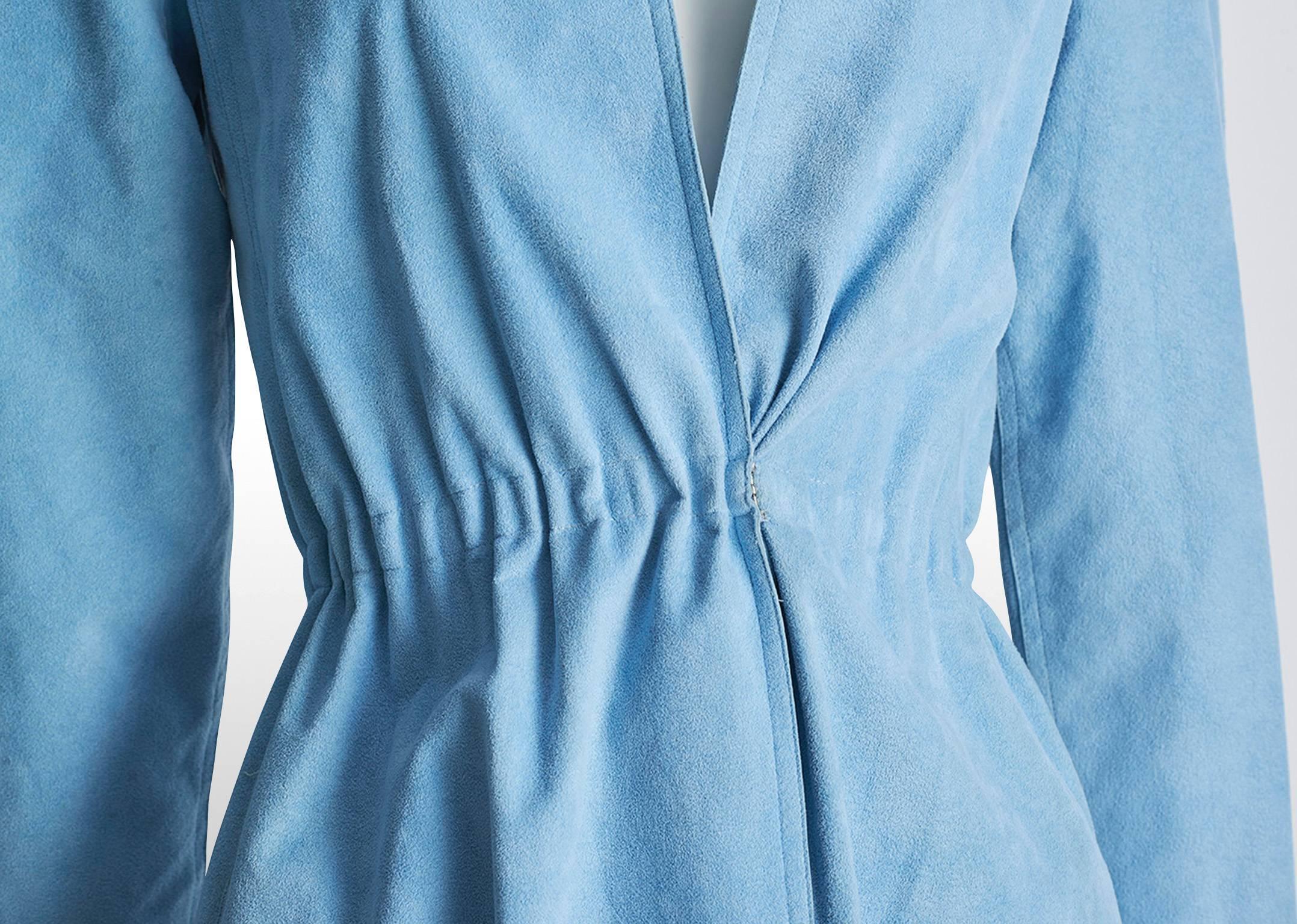 70s RARE Halston Sky Blue Ultrasuede Coat 4