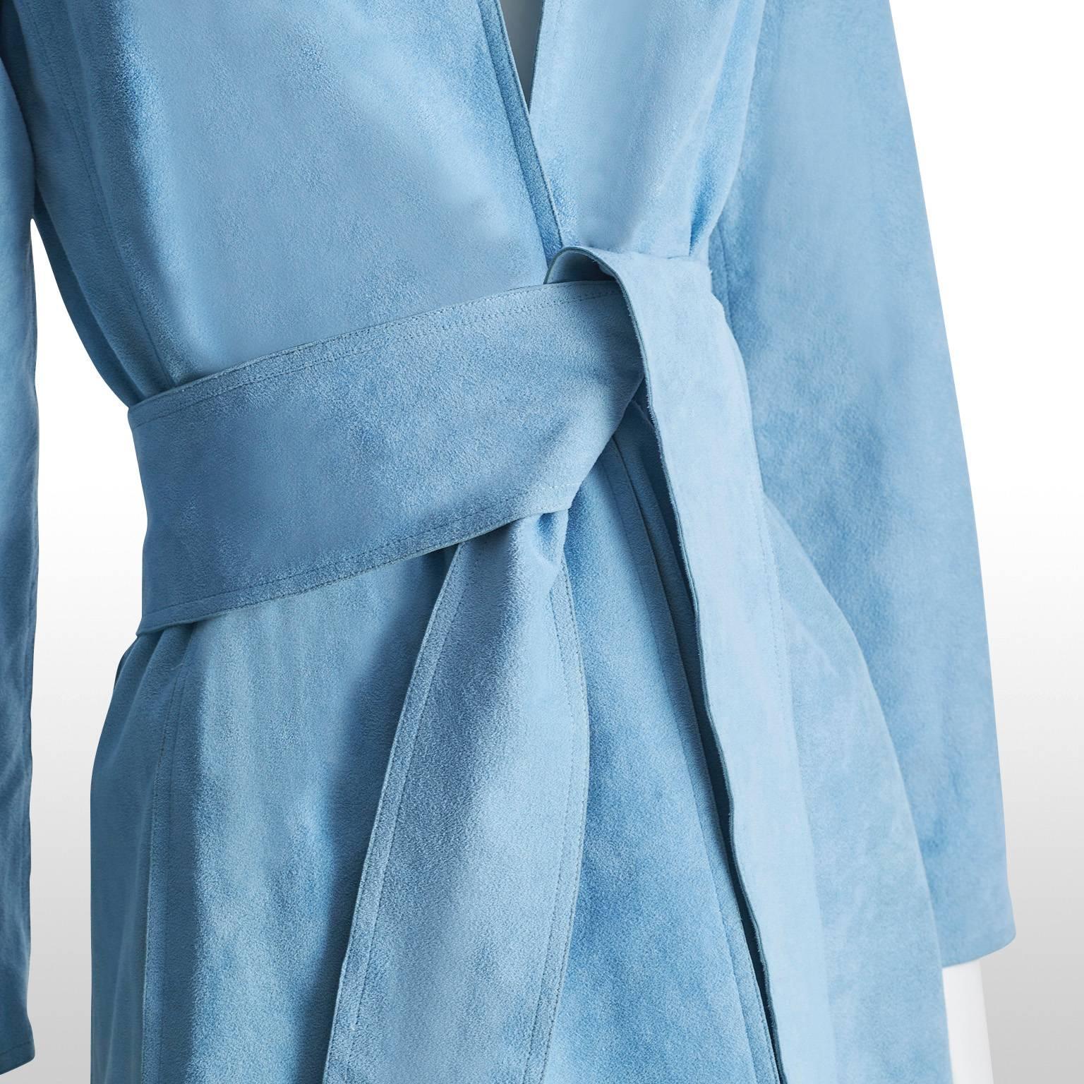 70s RARE Halston Sky Blue Ultrasuede Coat 3