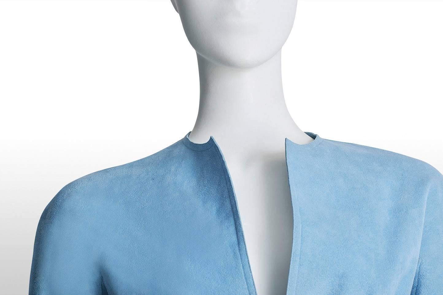 70s RARE Halston Sky Blue Ultrasuede Coat 2