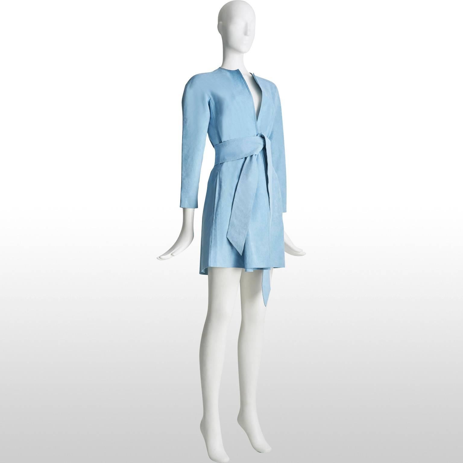 70s RARE Halston Sky Blue Ultrasuede Coat 1
