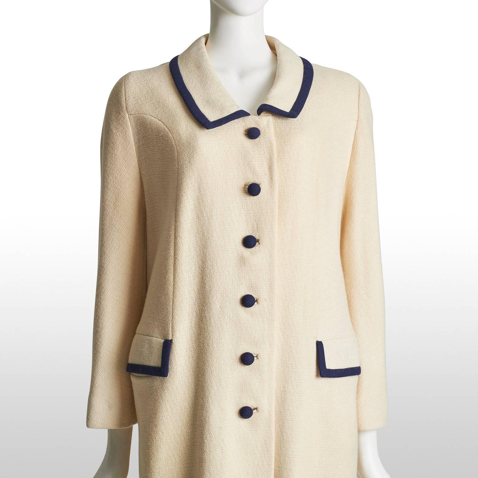 1960's Ivory Wool Coast with Navy Trim For Sale 1