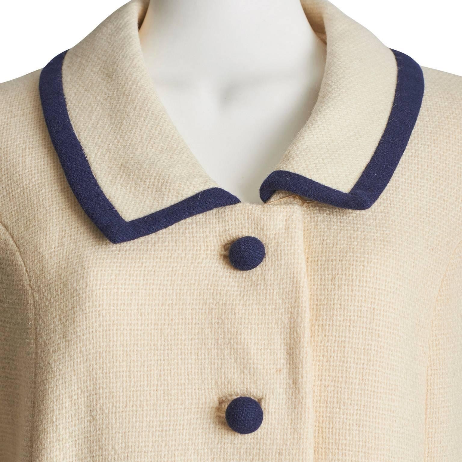 1960's Ivory Wool Coast with Navy Trim For Sale 2