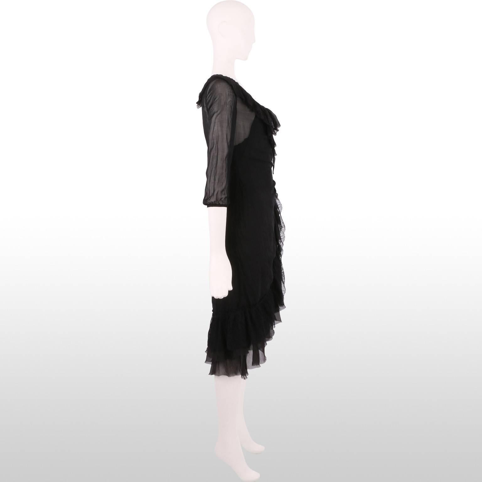 Prada Black Silk Overlay Dress with Lace In Excellent Condition For Sale In London, GB