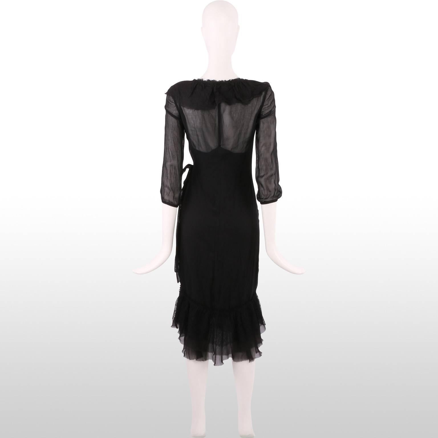 Women's Prada Black Silk Overlay Dress with Lace For Sale