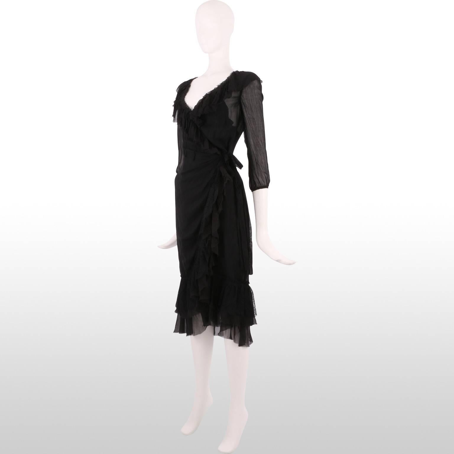 Prada Black Silk Overlay Dress with Lace For Sale 1