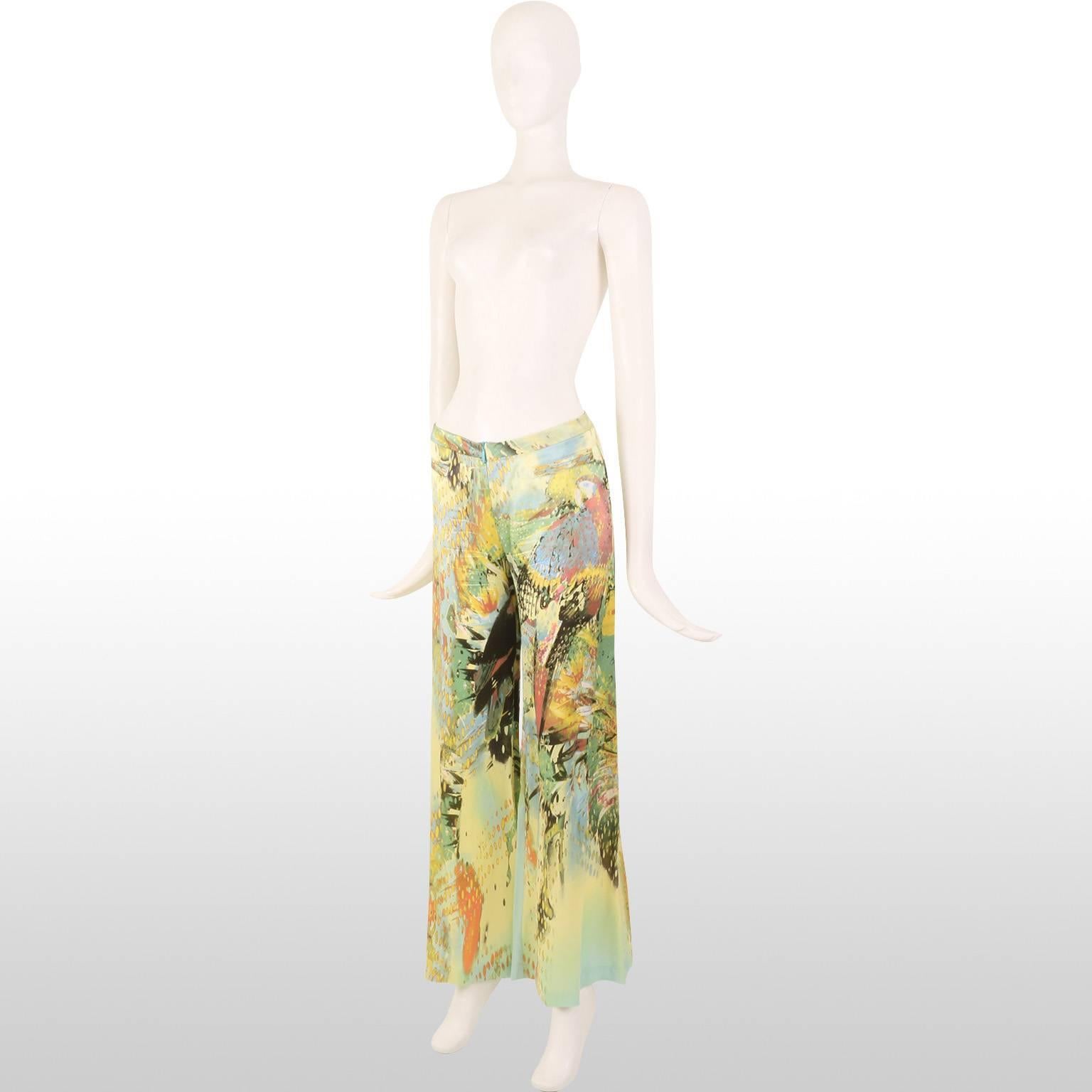 Women's Roberto Cavalli Yellow Print Silk Trousers