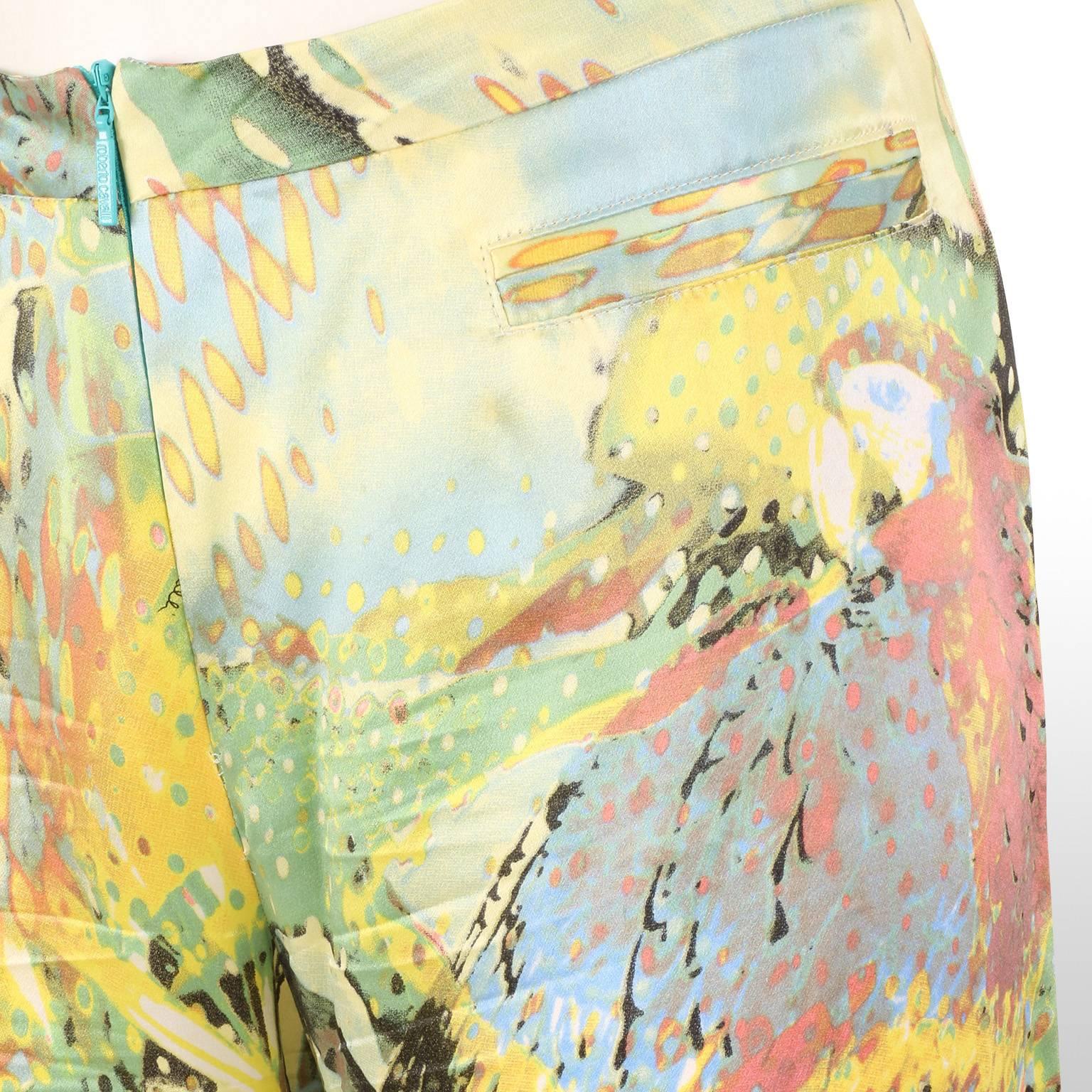 Roberto Cavalli Yellow Print Silk Trousers 1