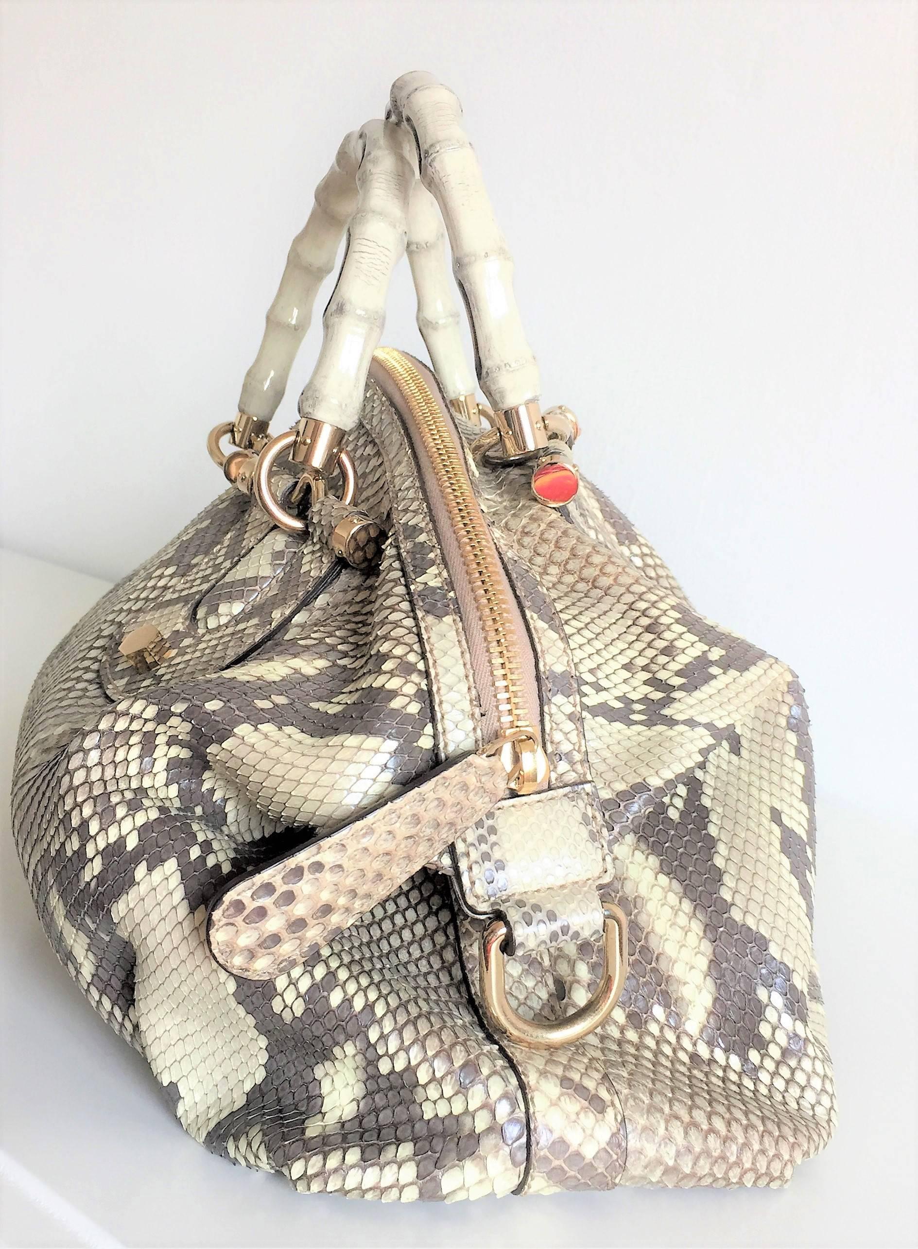 Gucci Bamboo Python Hand Bag / Crossbody Bag For Sale 1