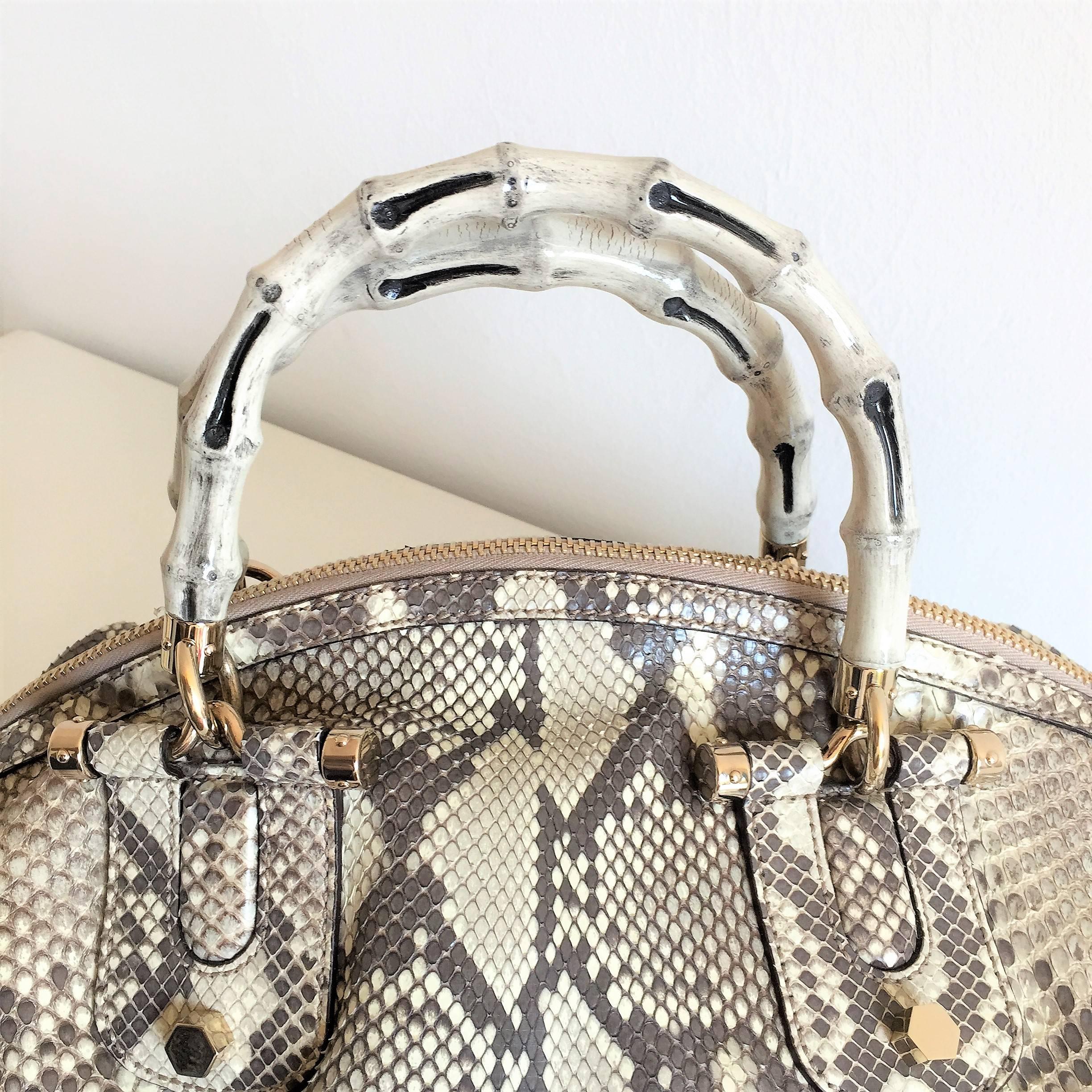 Beige Gucci Bamboo Python Hand Bag / Crossbody Bag For Sale