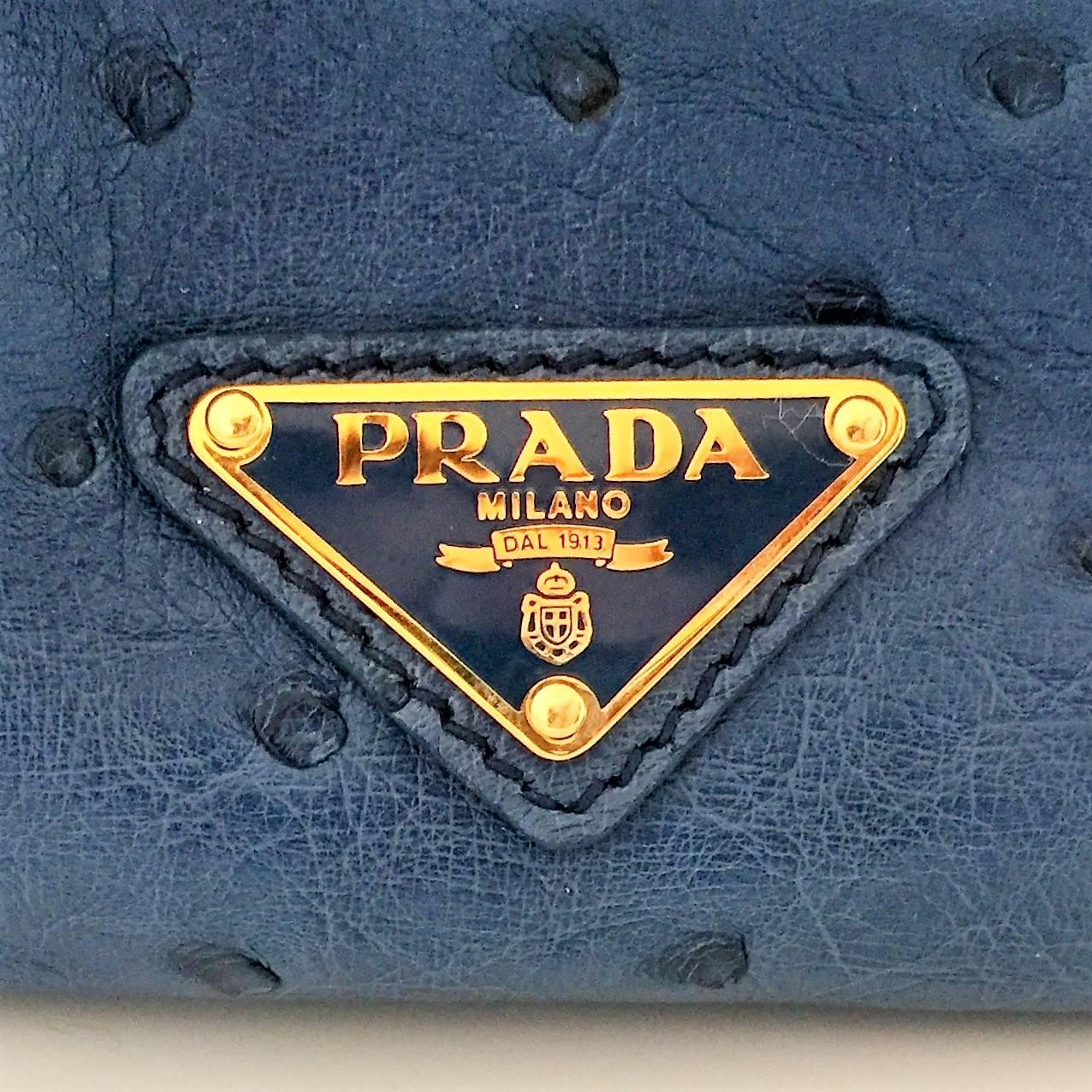 Prada Cobalt Blue Ostrich Leather 'Galleria' Crossbody Tote Bag For Sale 5