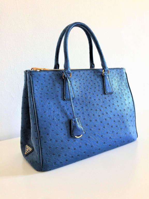 Prada Cobalt Blue Ostrich Leather 'Galleria' Crossbody Tote Bag For Sale at  1stDibs