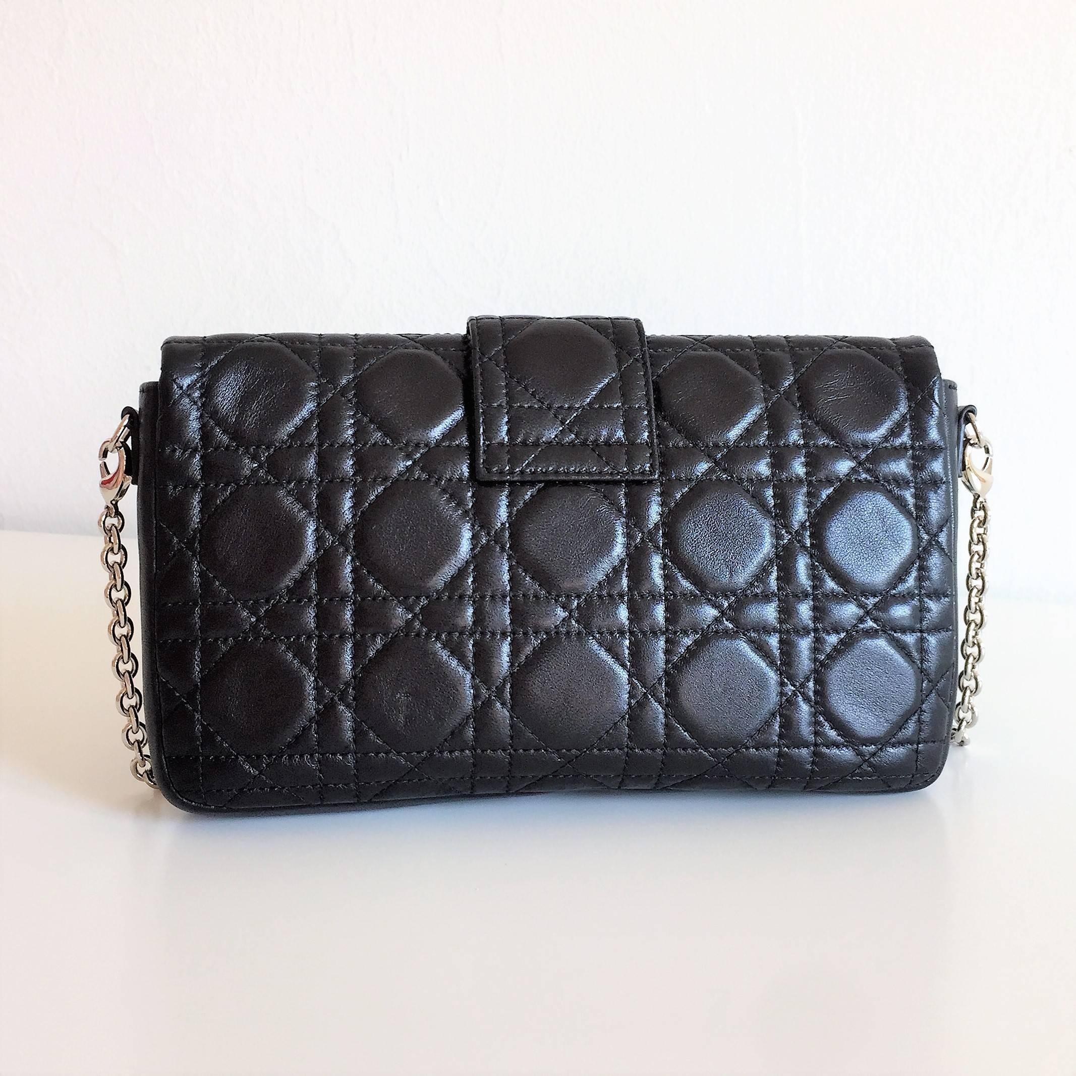 Miss Dior Lock Promenade Black Leather Pochette Wallet on Chain For Sale 1