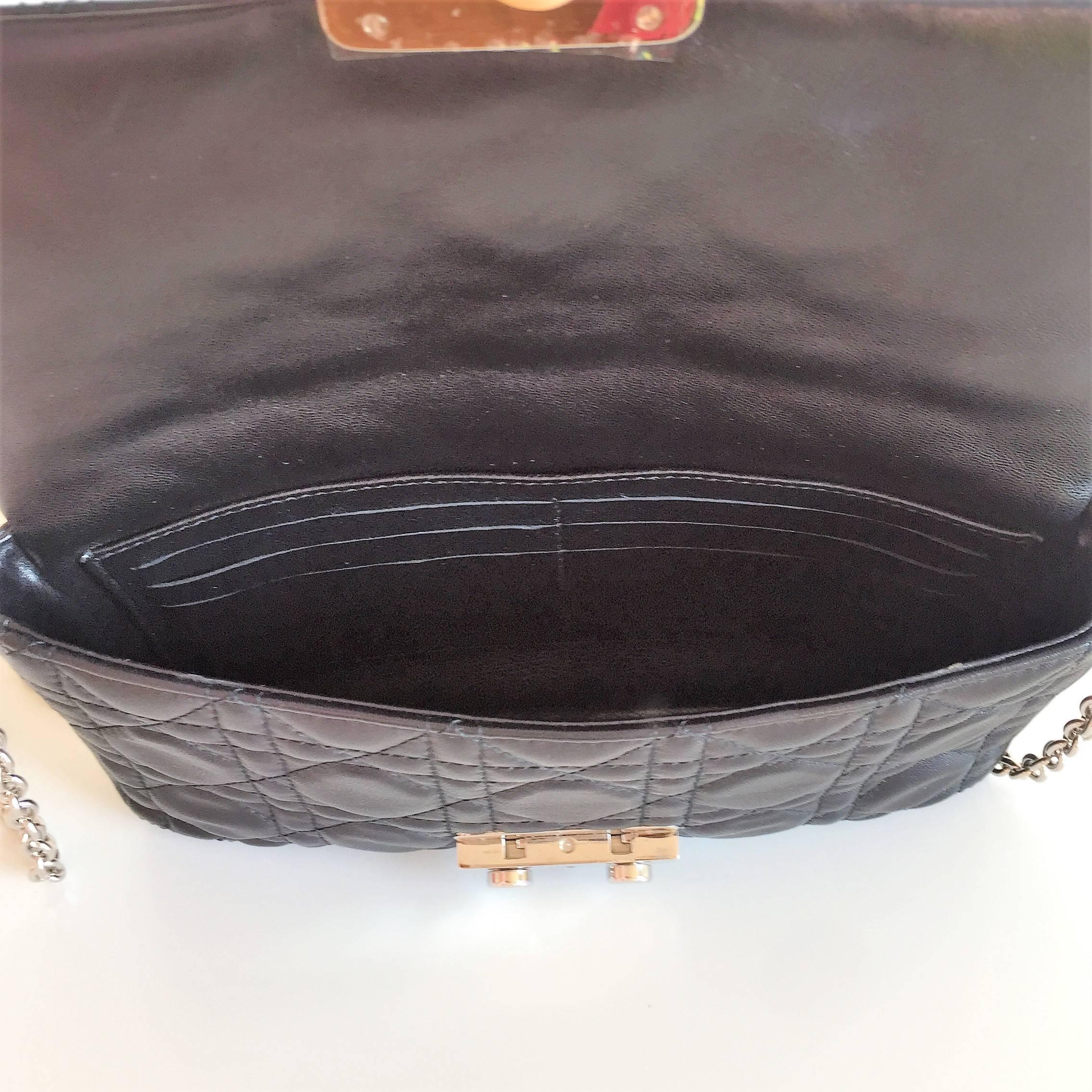 Miss Dior Lock Promenade Black Leather Pochette Wallet on Chain For Sale 4