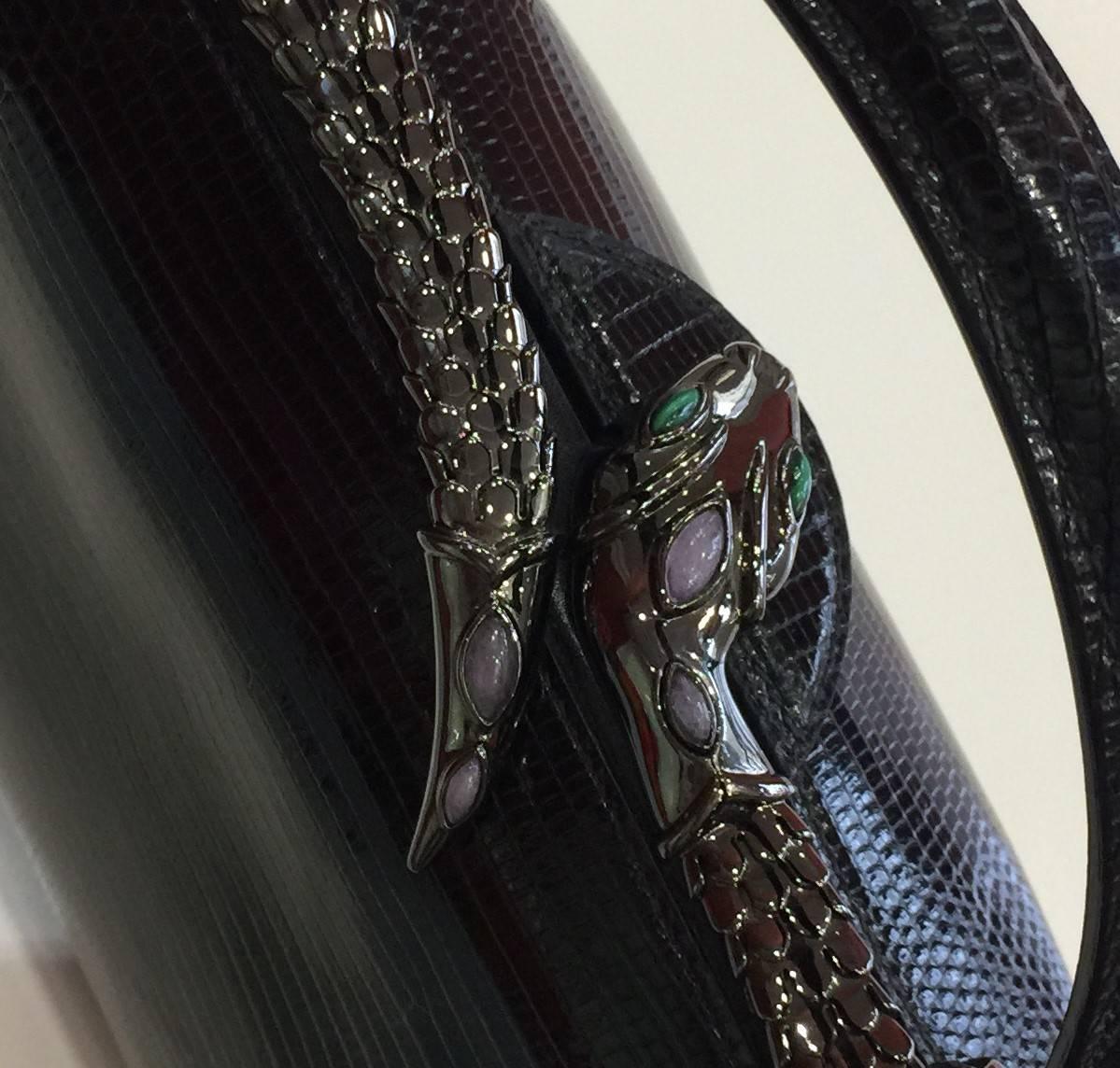 Black Bulgari Diva Serpenti Lizard skin Medium Bag w/ Scale Plisse Hypnotic Top Handle For Sale