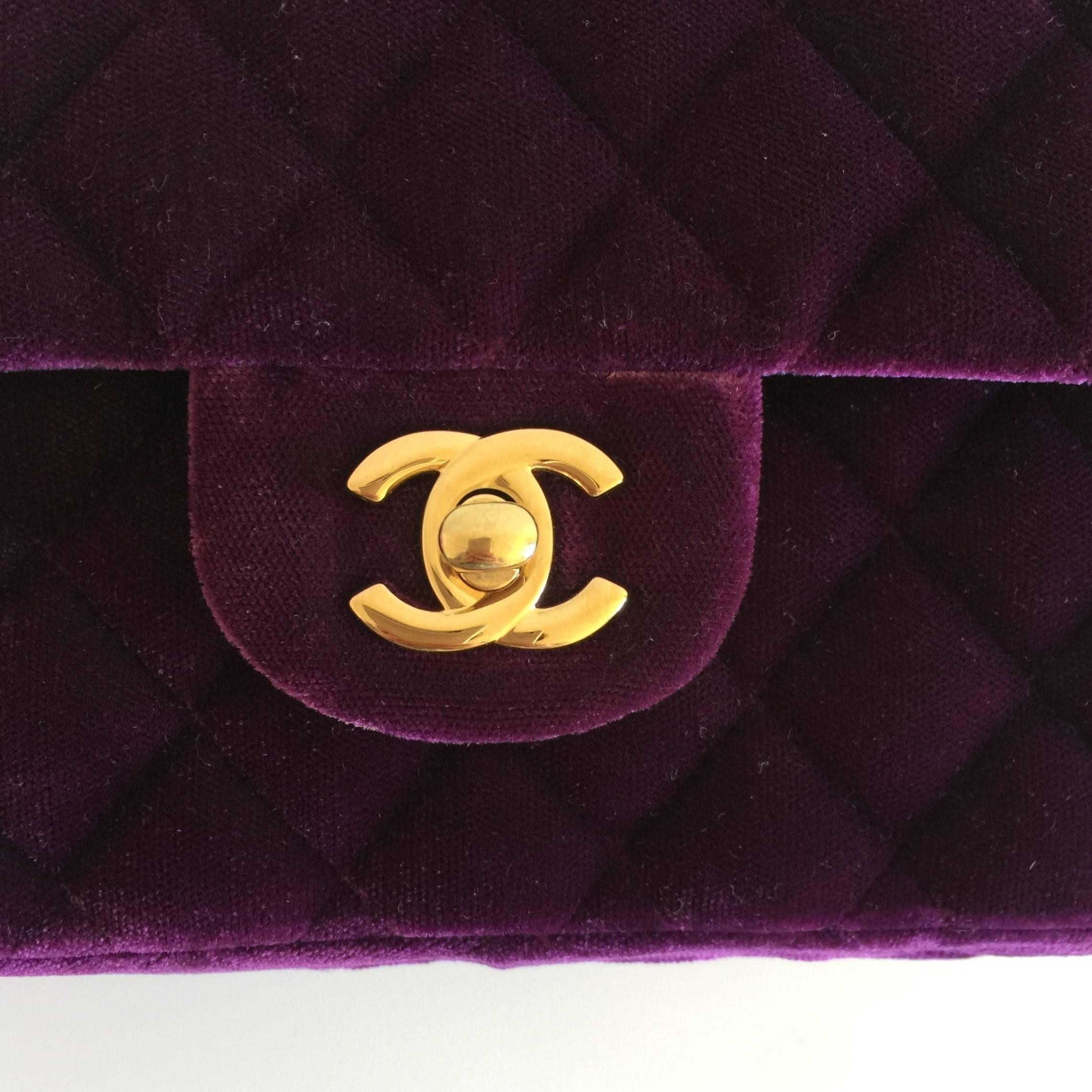 Black Chanel 2.55 Timeless Purple Velvet  Double Flap Hand/Shoulder Bag For Sale