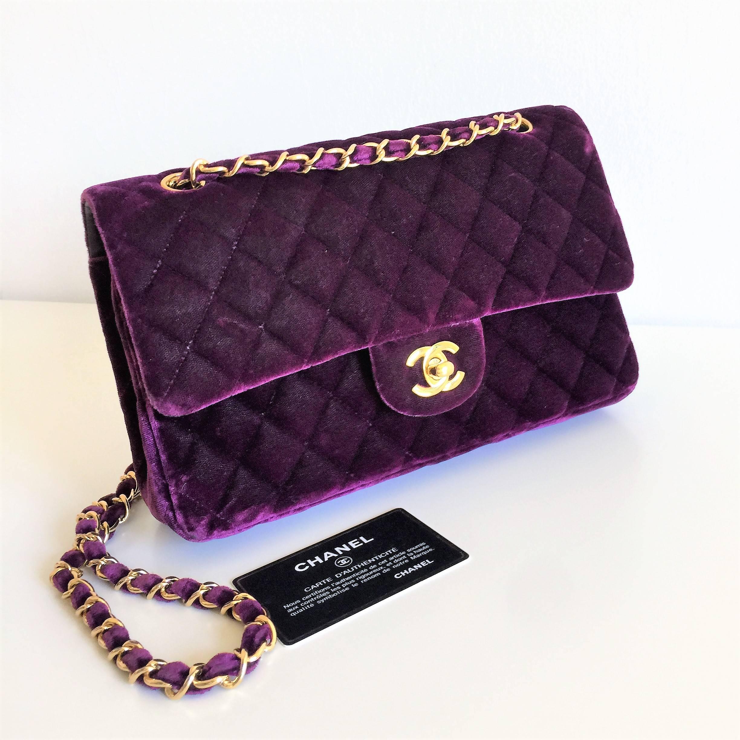 Chanel 2.55 Timeless Purple Velvet  Double Flap Hand/Shoulder Bag For Sale 2