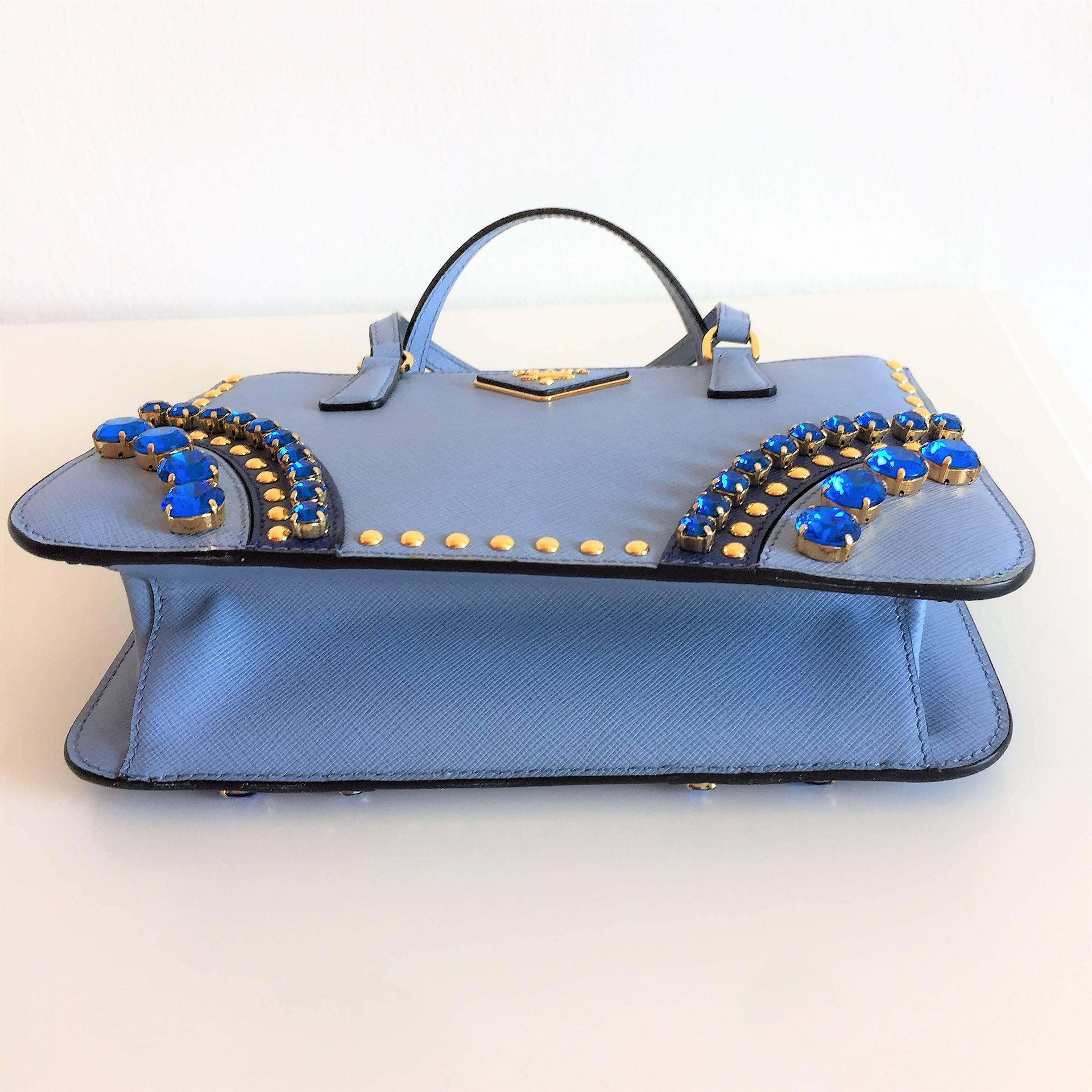 Blue PRADA Bijoux Saffiano Jewels Hand Bag For Sale