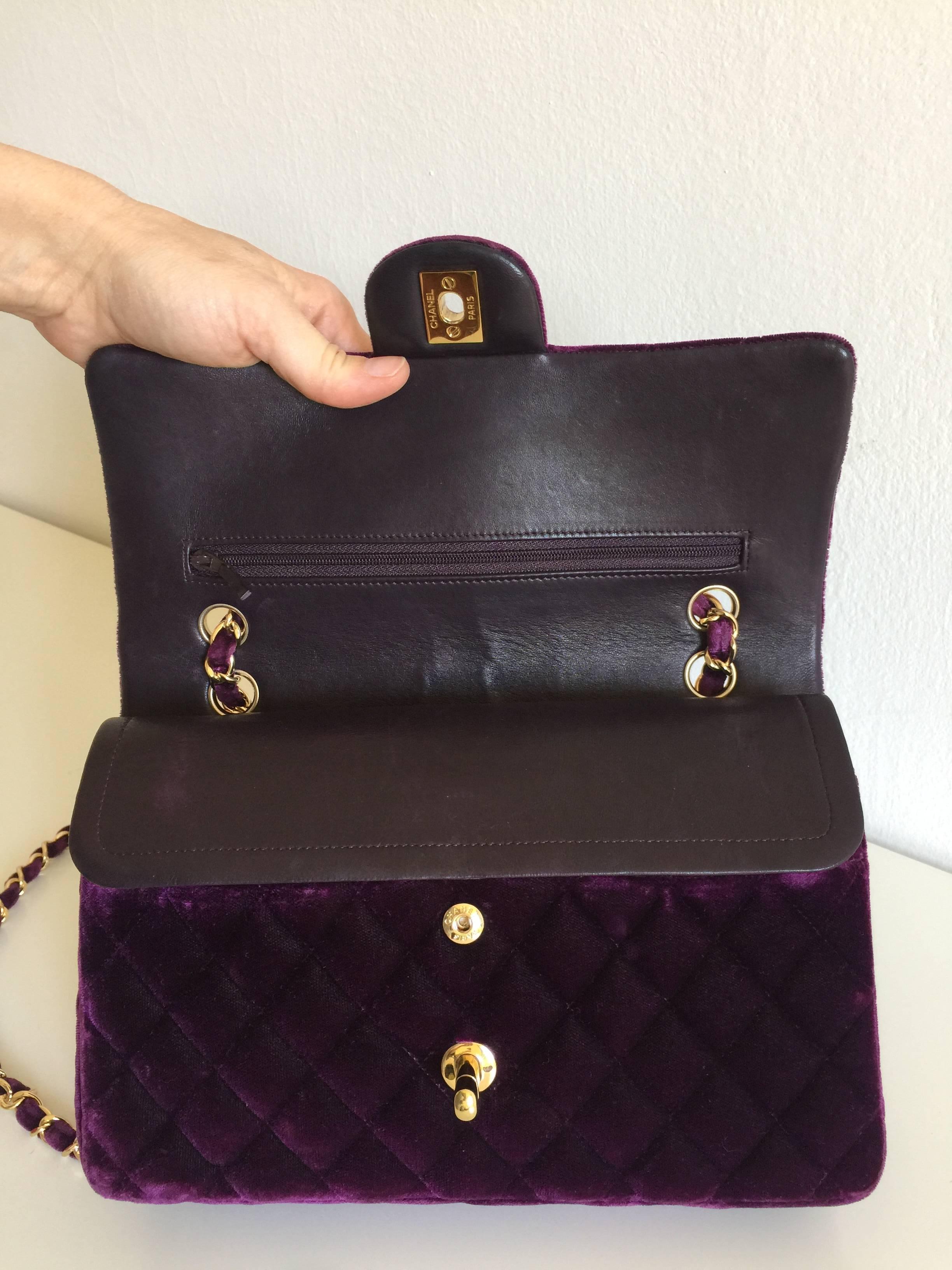 Chanel 2.55 Timeless Purple Velvet  Double Flap Hand/Shoulder Bag For Sale 4