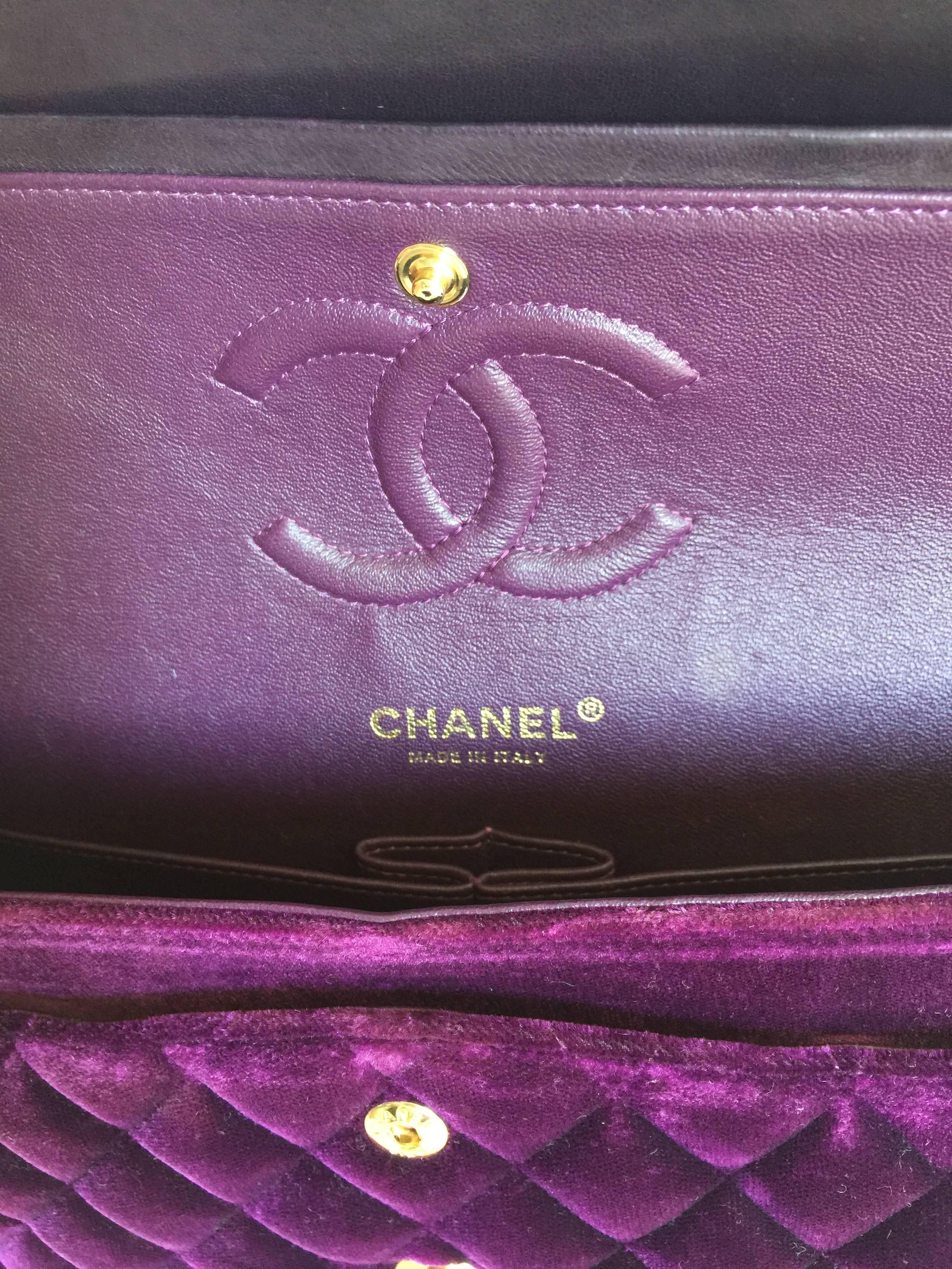 Chanel 2.55 Timeless Purple Velvet  Double Flap Hand/Shoulder Bag For Sale 5