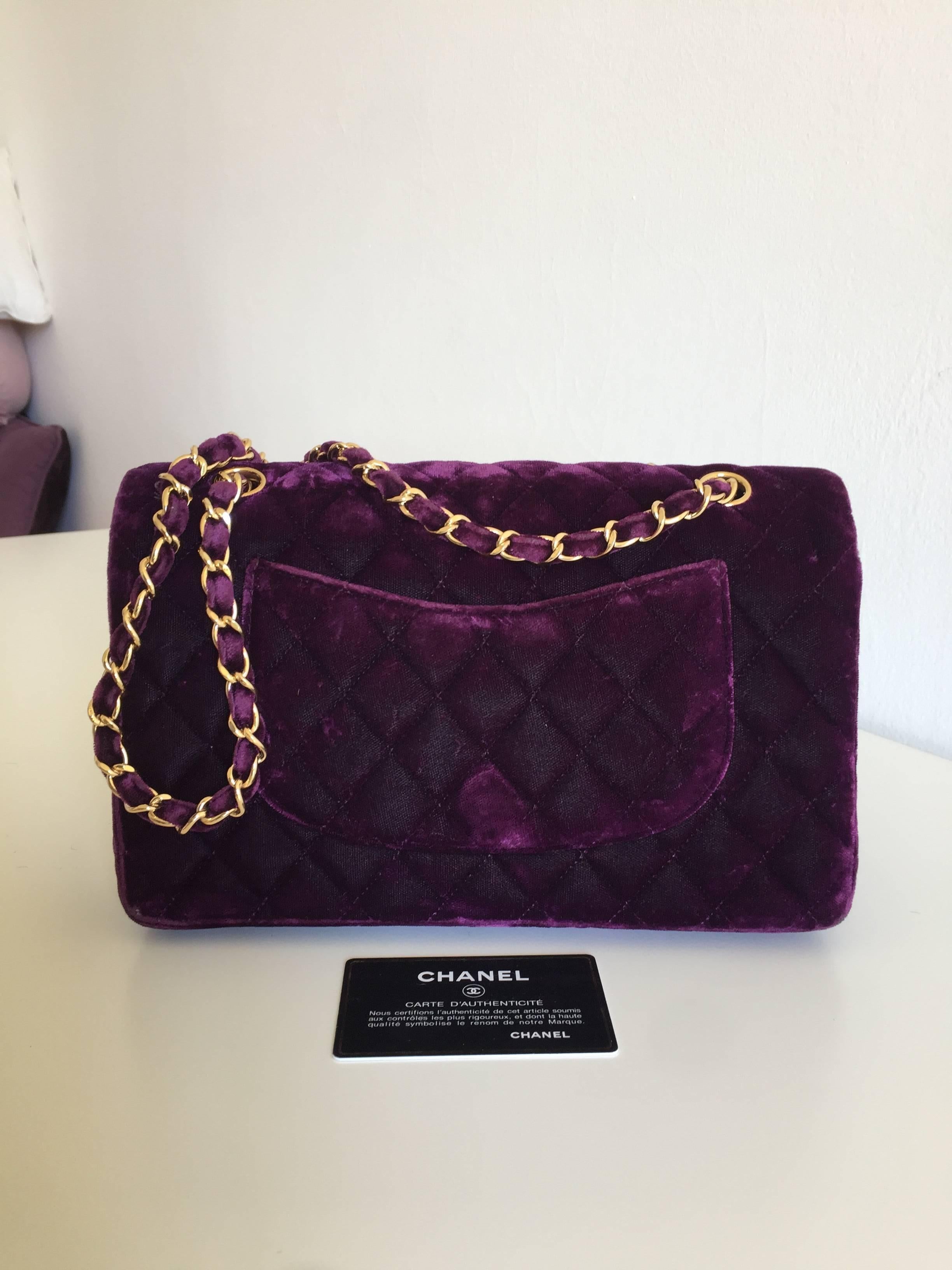 Chanel 2.55 Timeless Purple Velvet  Double Flap Hand/Shoulder Bag For Sale 3