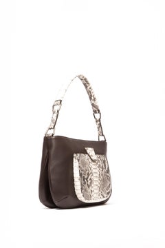 Leslie Coffee Bean Calfskin Fumé Python Leather Shoulder Bag