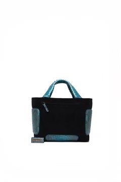 Kayla Cube Blue Monet Suede and Blue Nuit Multi Python Leather Handbag