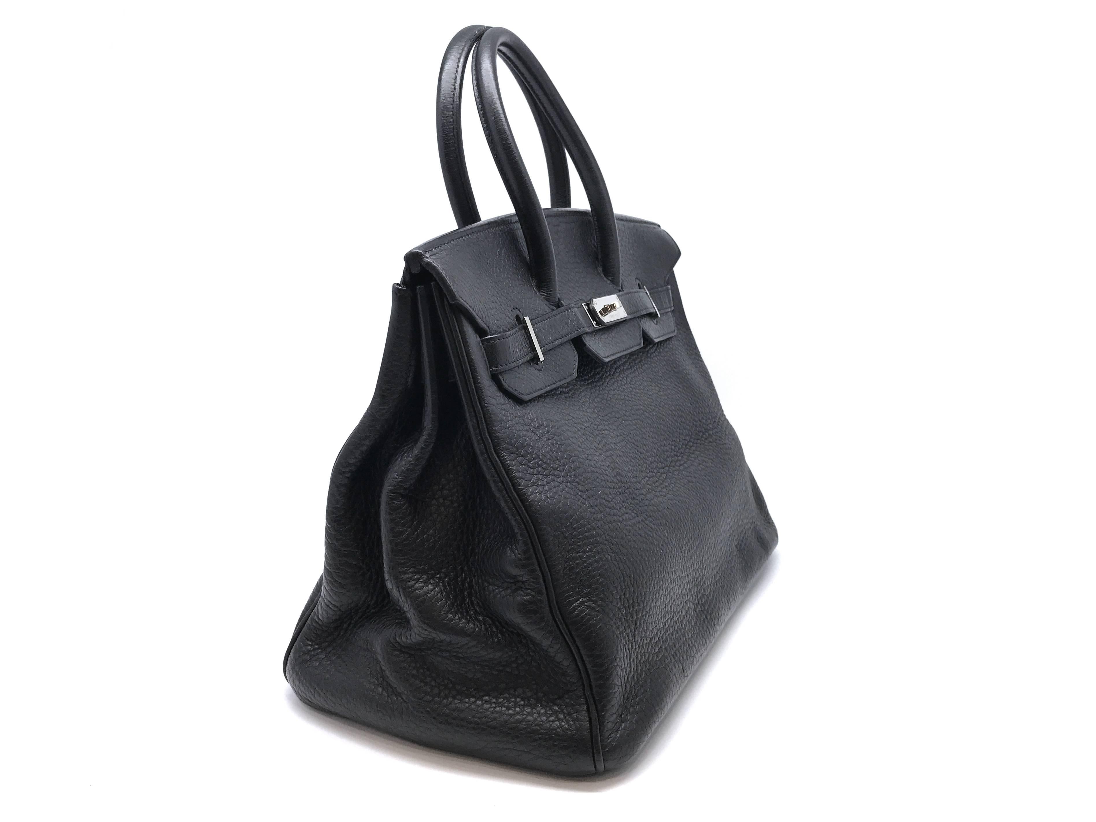 Black Hermes Birkin 35 Noir Clemence Leather SHW Top Handle Bag